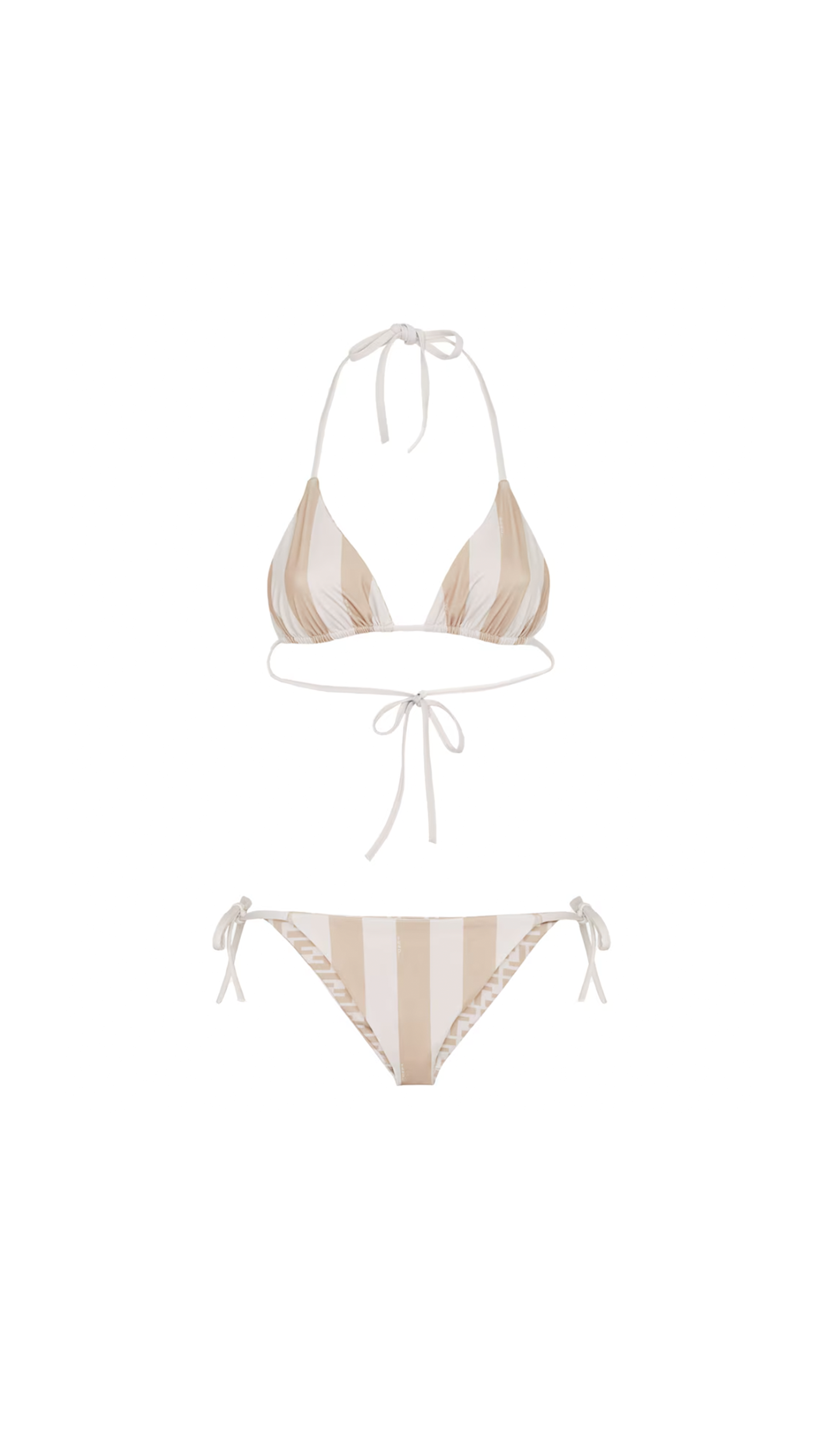 Reversible Striped Bikini Set - White/Beige