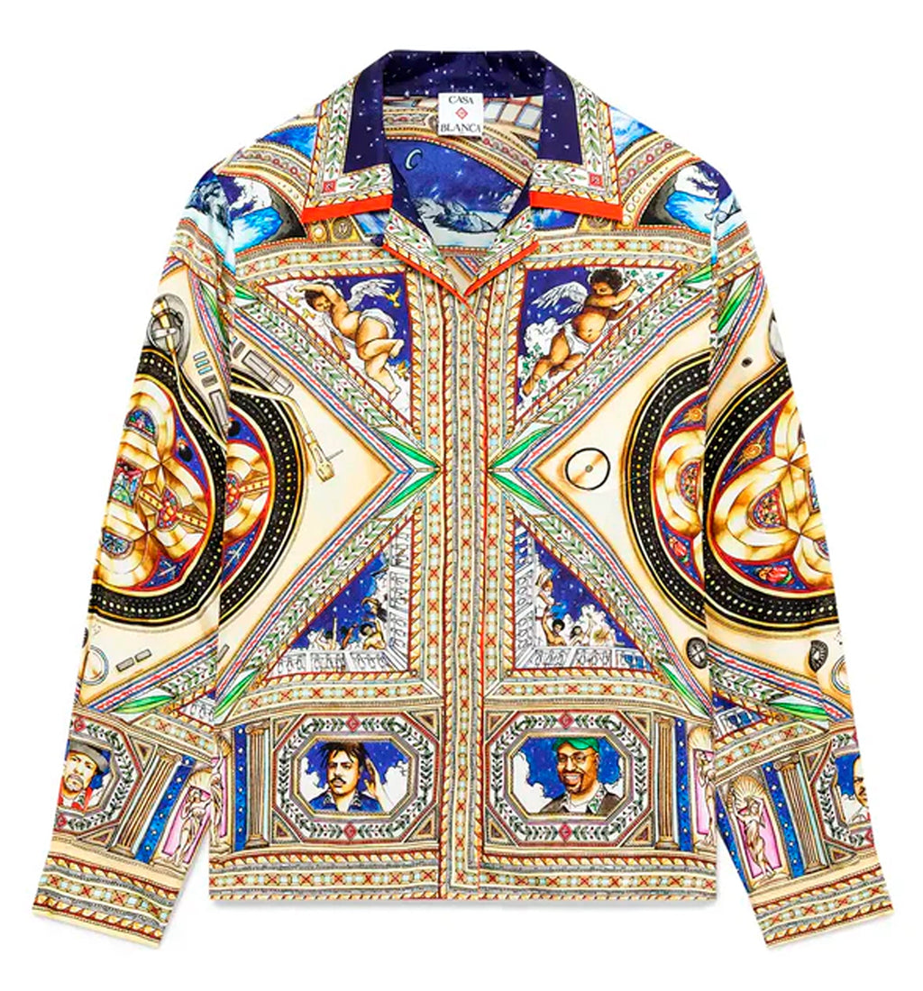 Take Me To Church Cuban Collar Long Sleeve Silk Shirt