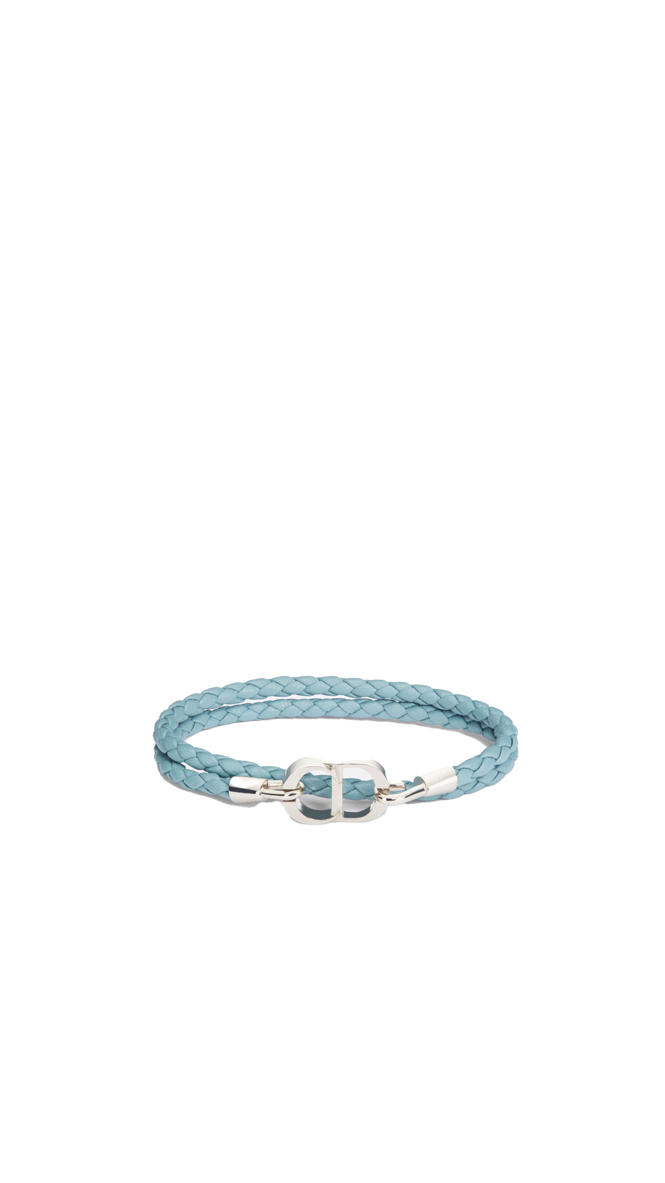 Cd Icon Braided Leather Bracelet - Light Blue