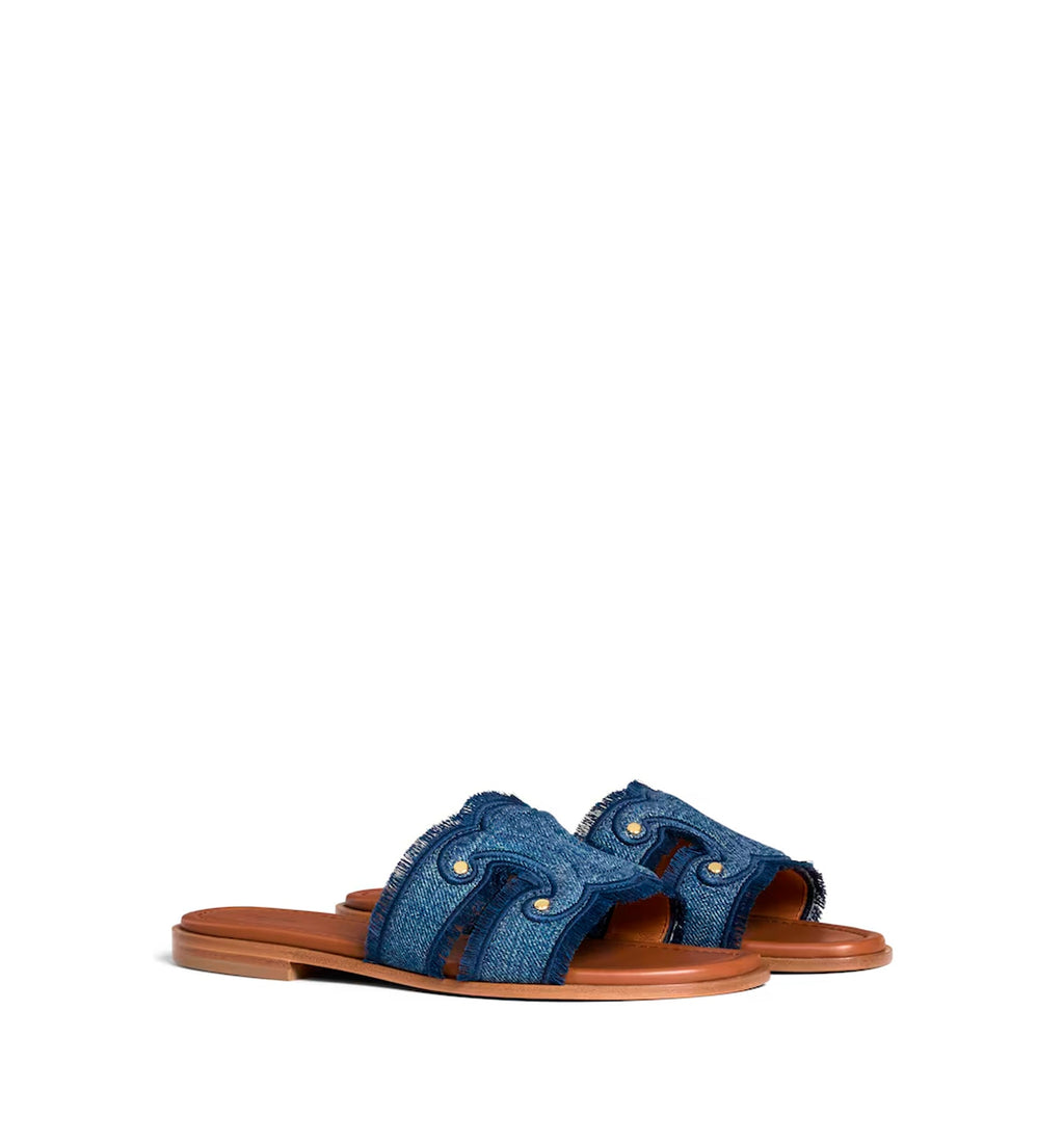Celine Marina Fringed Mule In Denim