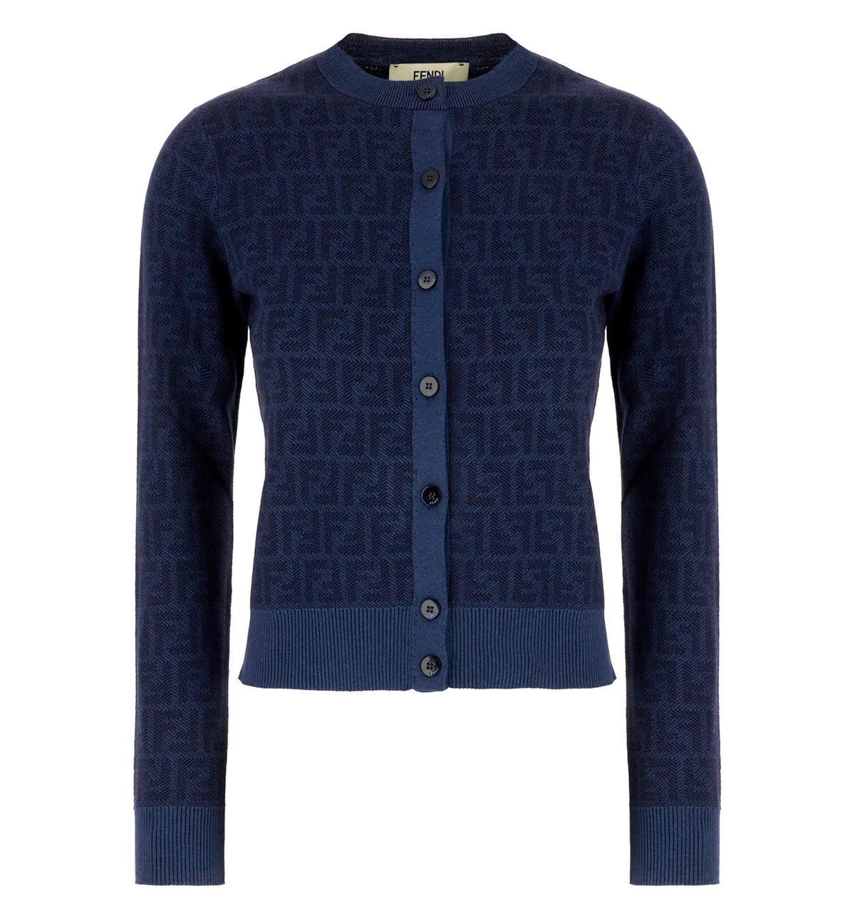 FF Jacquard Crewneck Buttoned Cardigan