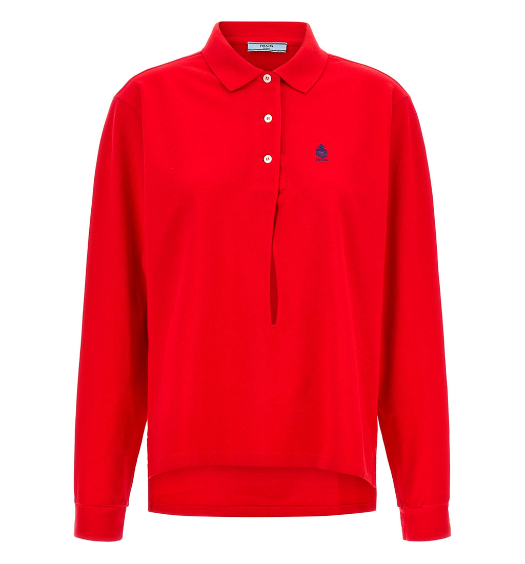 Long-sleeved cotton piqué polo shirt