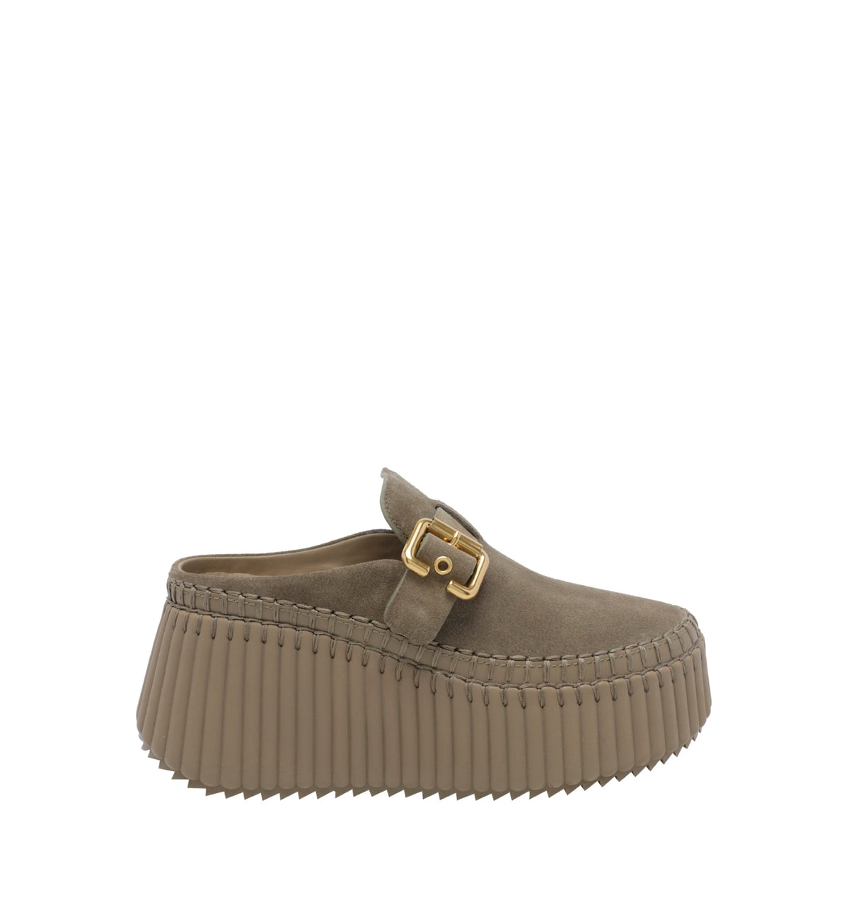 Nama buckle-fastening platform mules