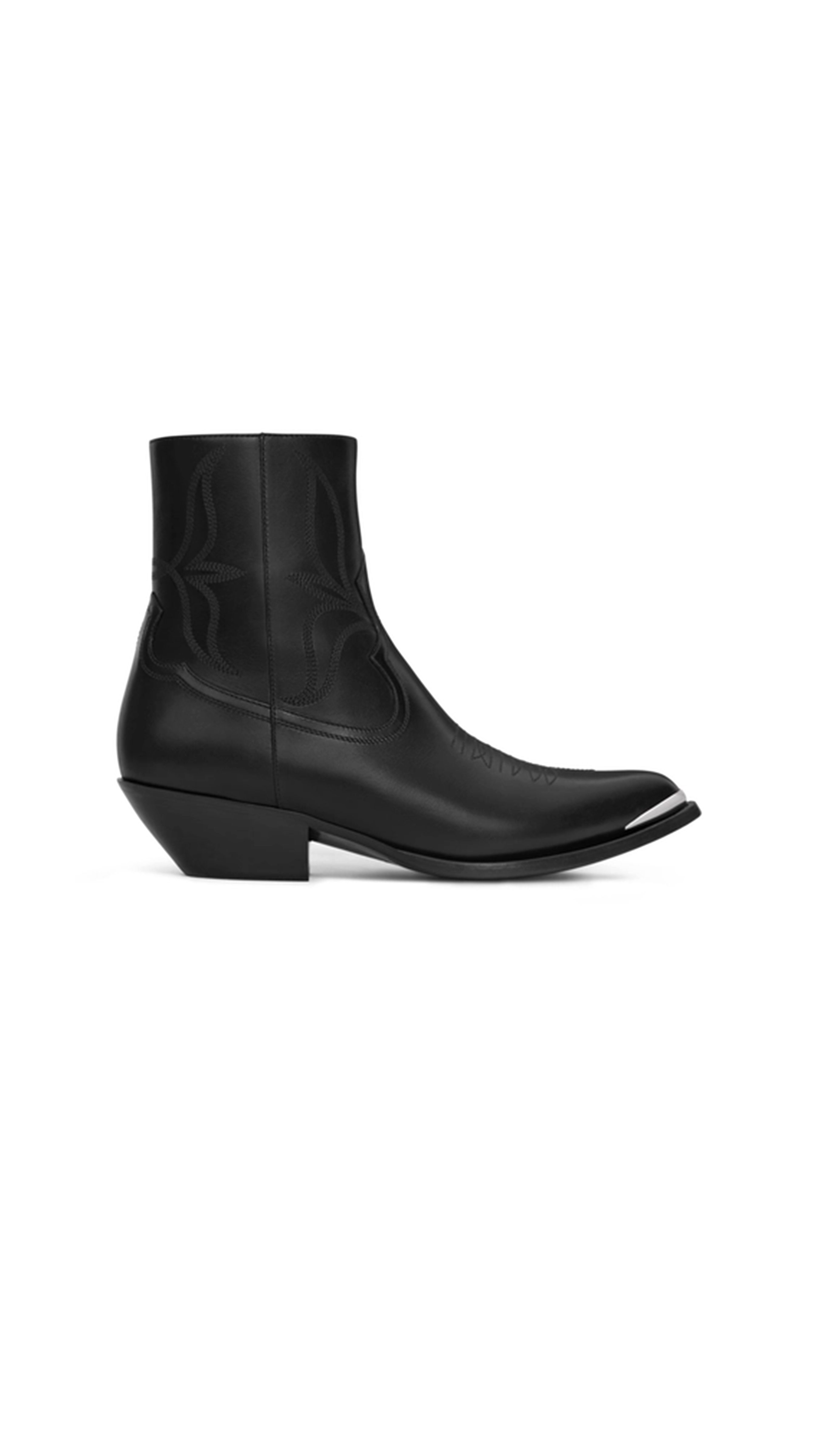 Celine Leon Zipped Boot With Metal Toe In Shiny Calfskin - Black