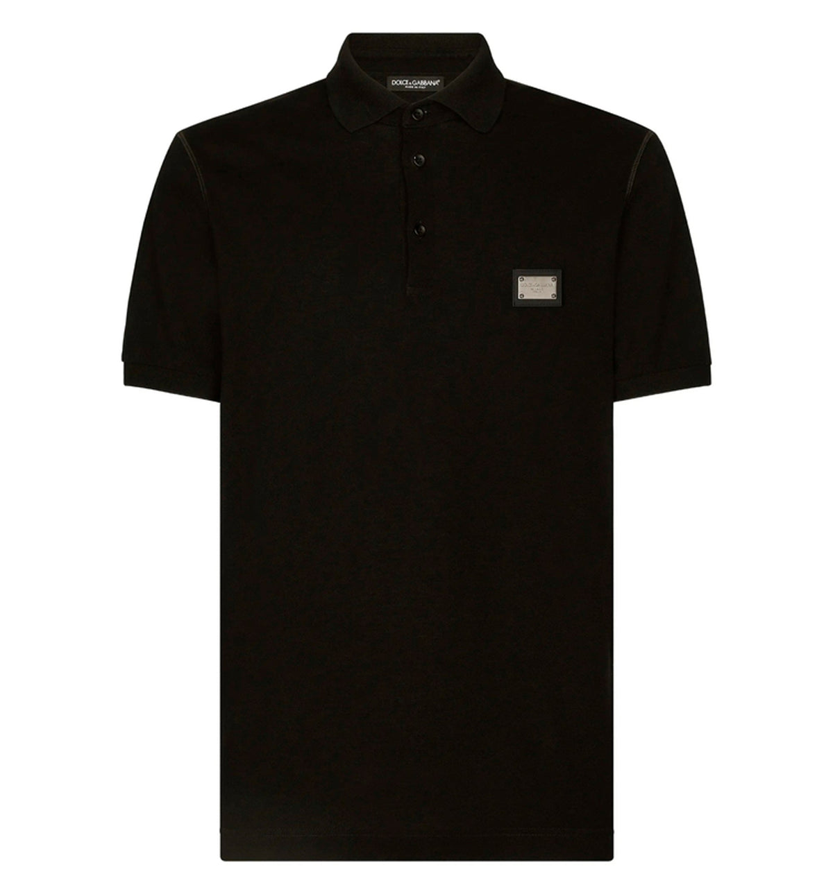 Cotton piqué polo-shirt with branded tag