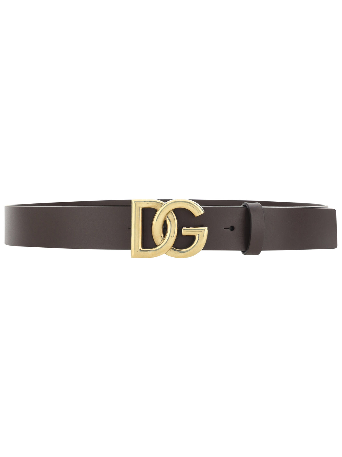 Leather Belt with DG Logo - Dark Brown