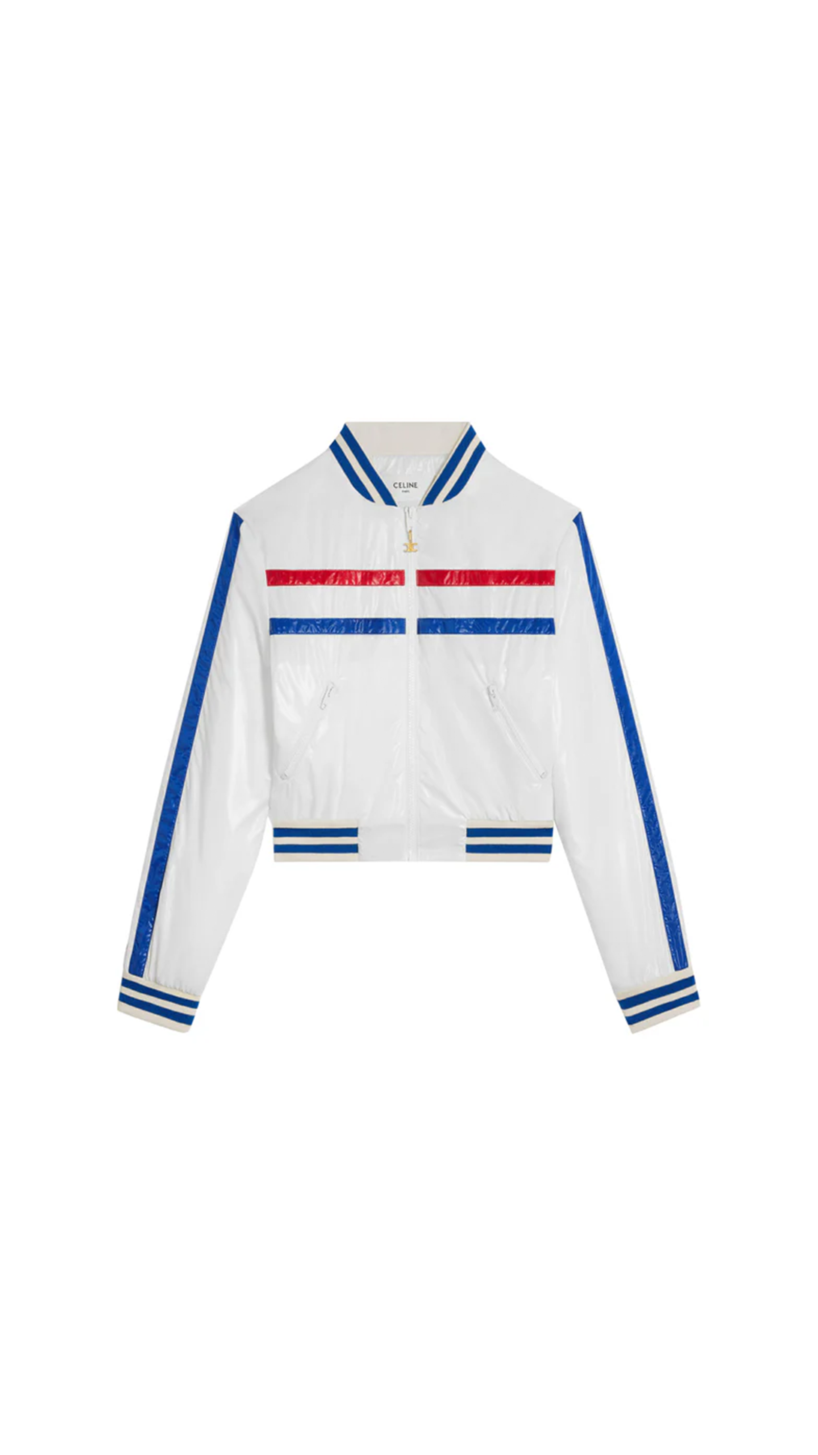 Cropped Blouson Jacket In Lightweight Nylon - White/Blue/Red