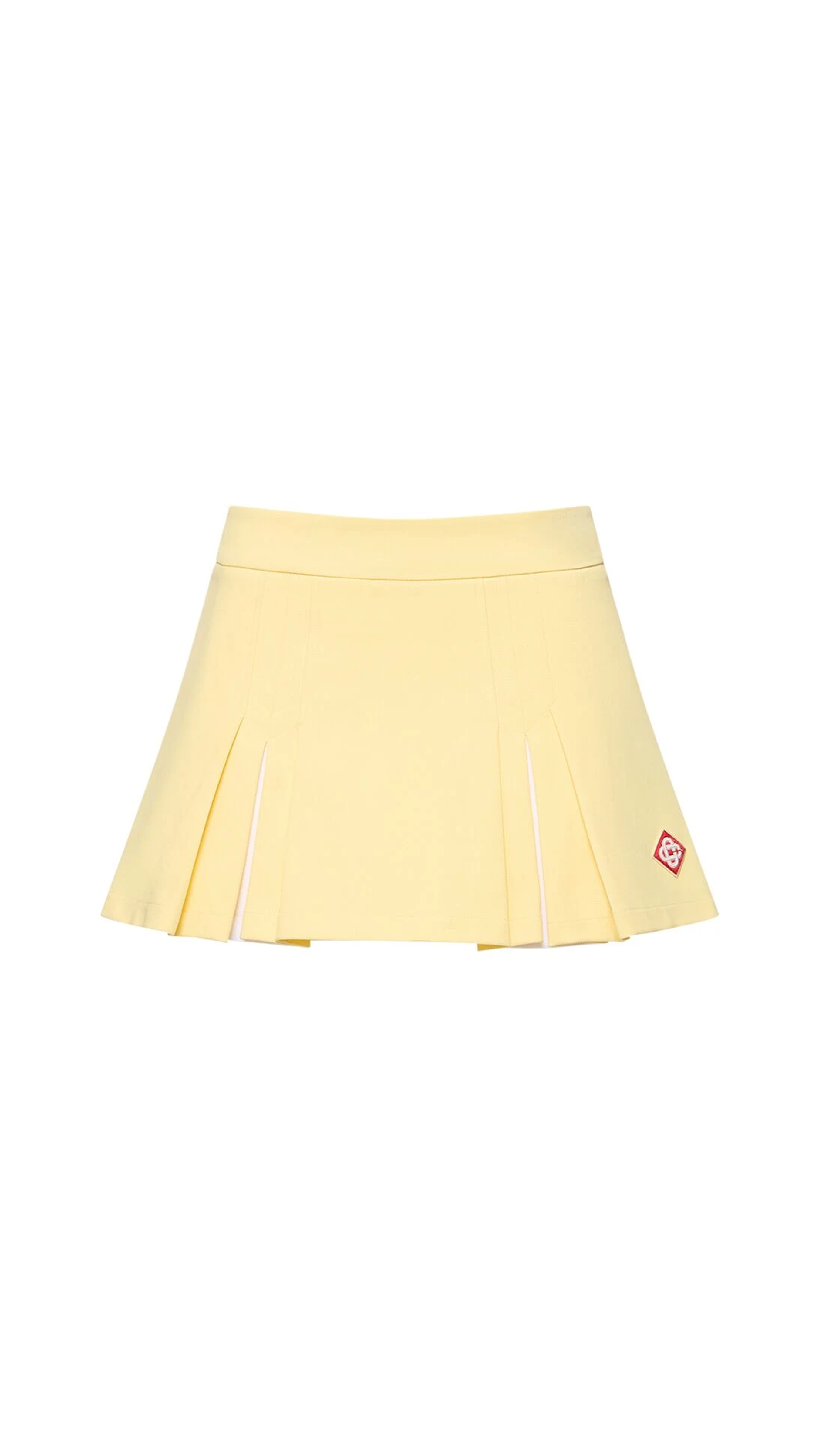 Logo-embroidered Pleated Miniskirt - Yellow