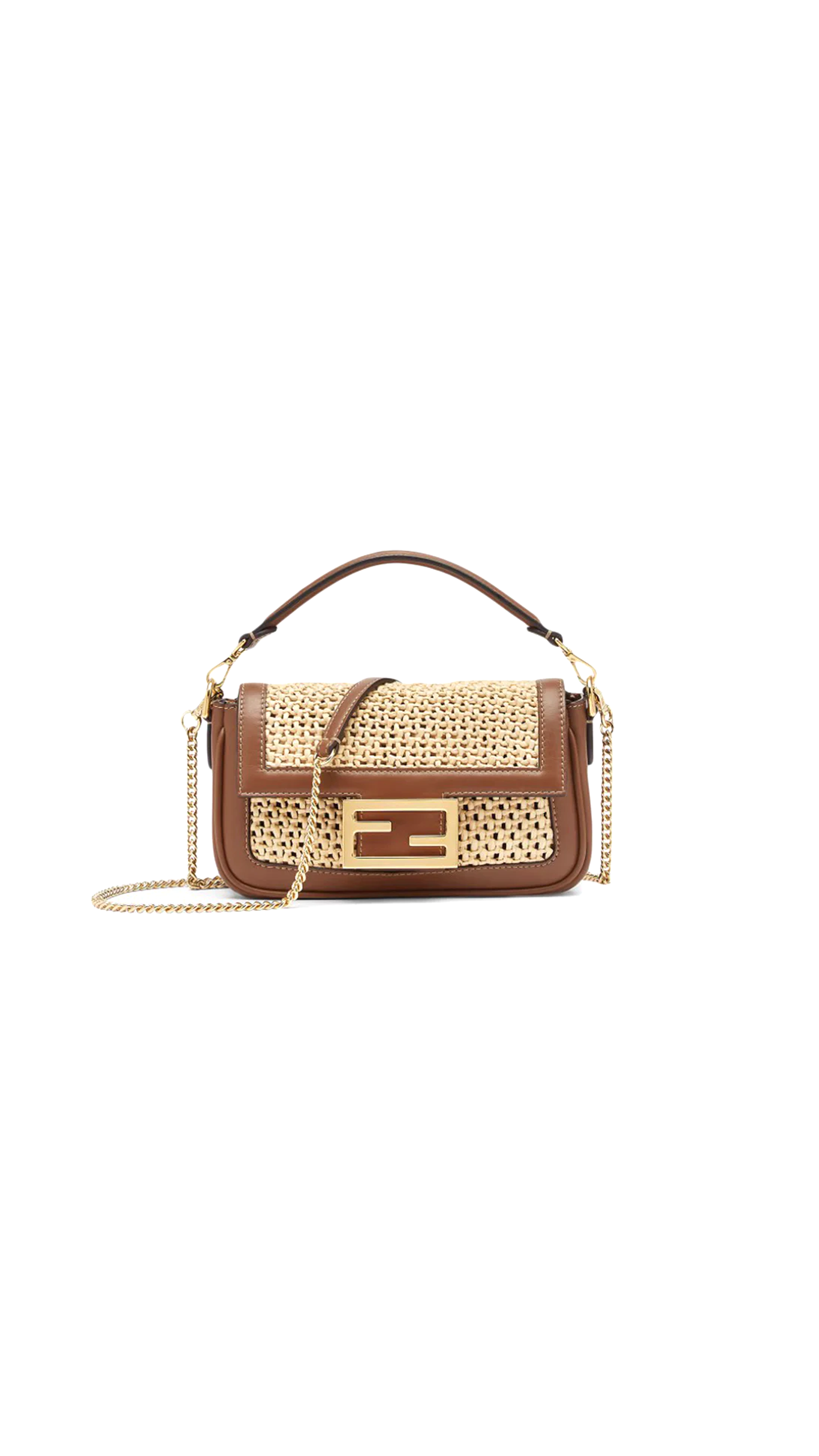 Mini Baguette Macramé Raffia Bag - Brown