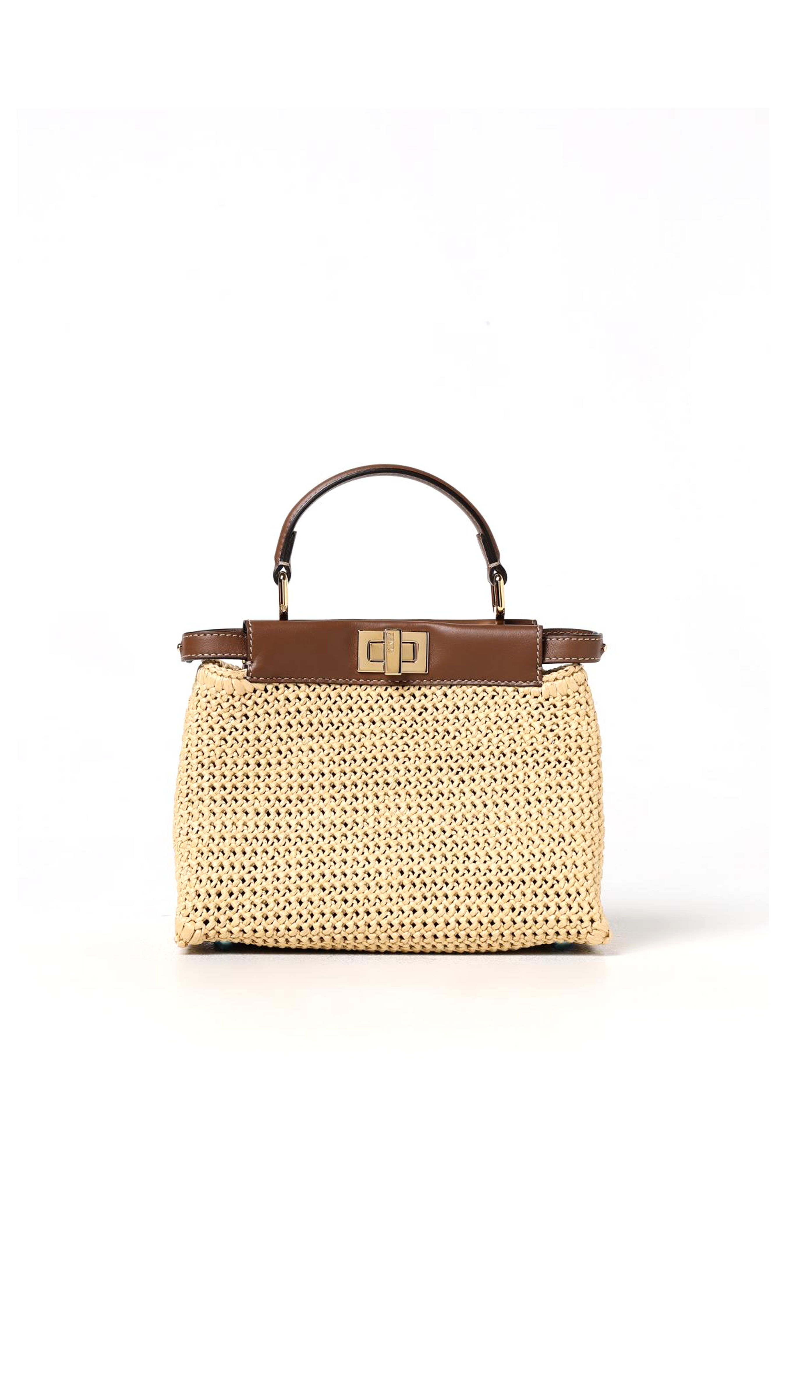 Peekaboo Mini Bag in Leather and Macramé - Brown