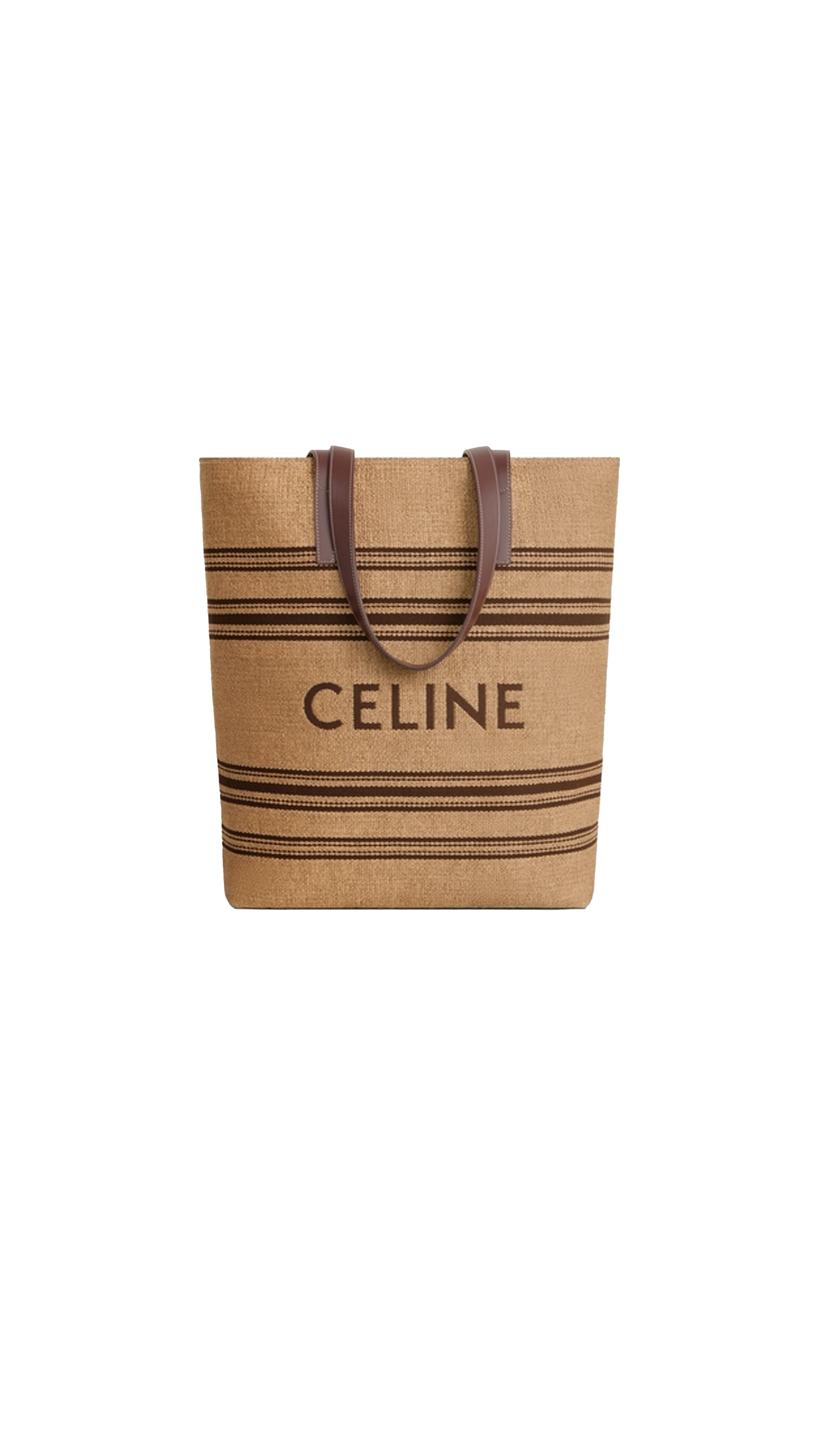 Museum Bag in Textile with Raffia Effect and Calfskin - Natural/Chestnut