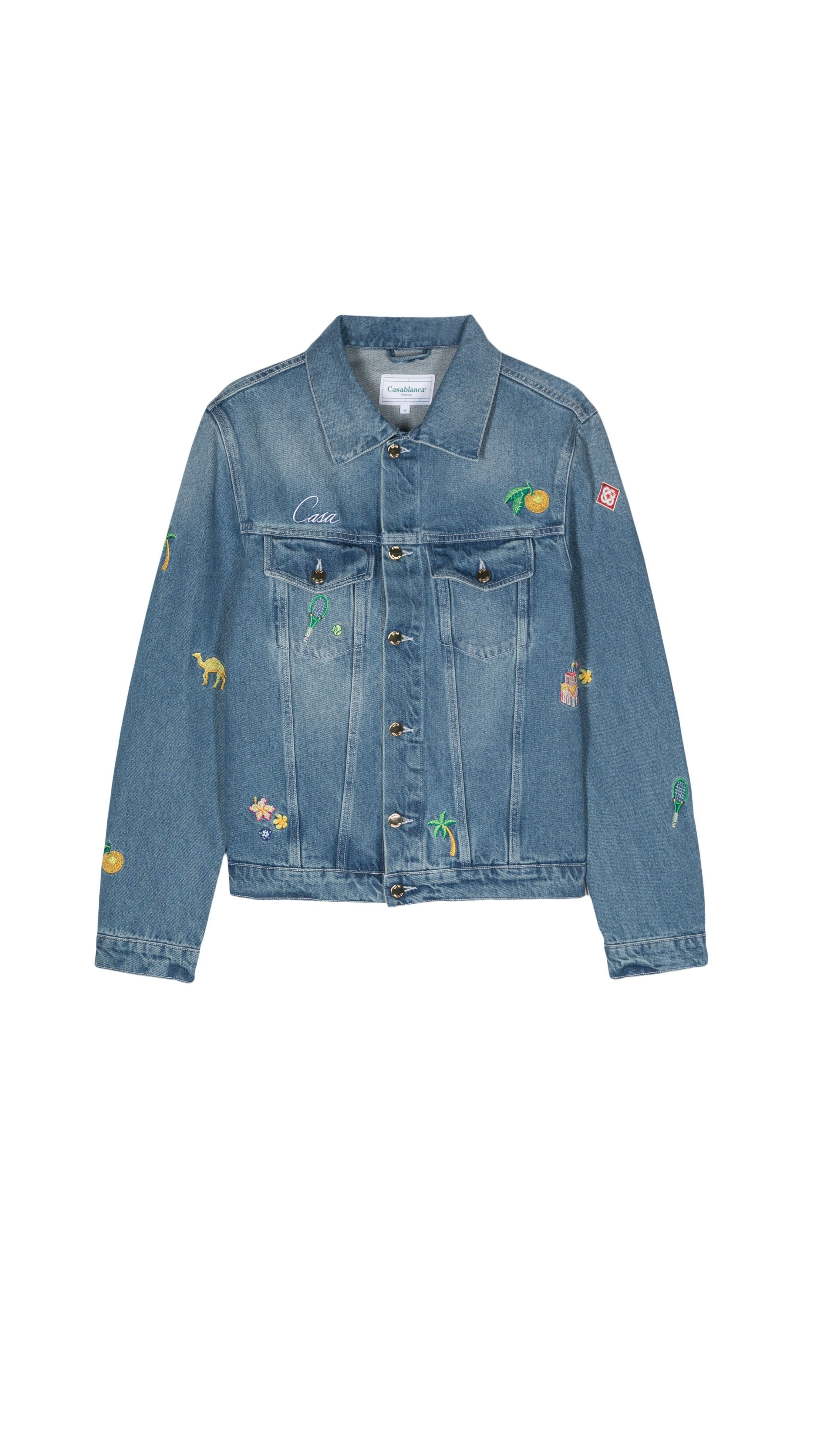 Embroidered Denim Jacket Stone - Blue