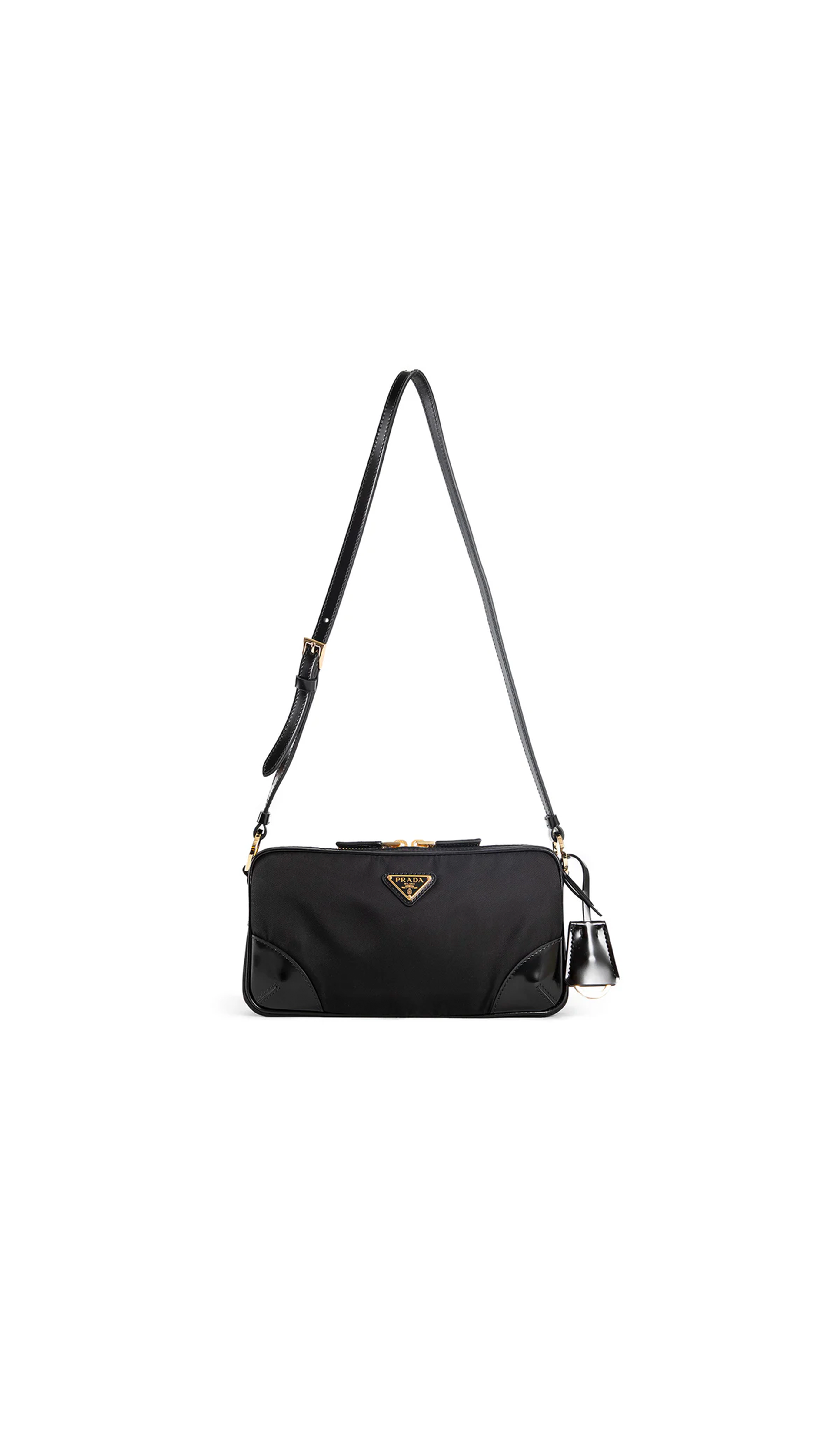 Re-Nylon and Brushed Leather Mini Shoulder Bag - Black