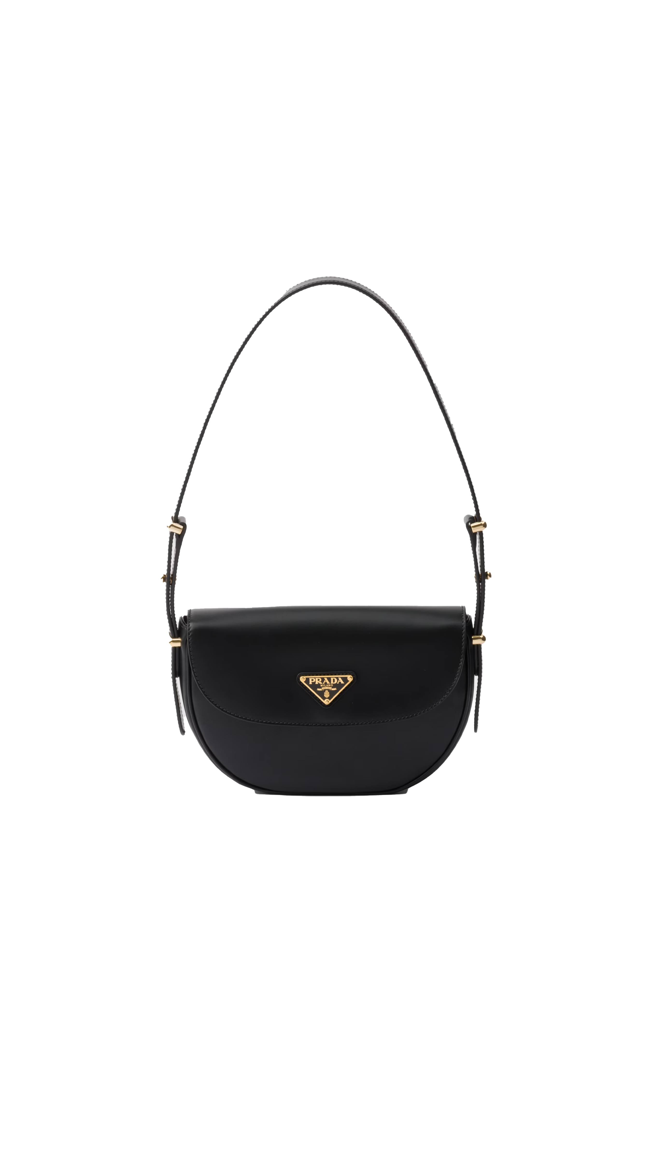 Prada Arqué Leather Shoulder Bag With Flap - Black