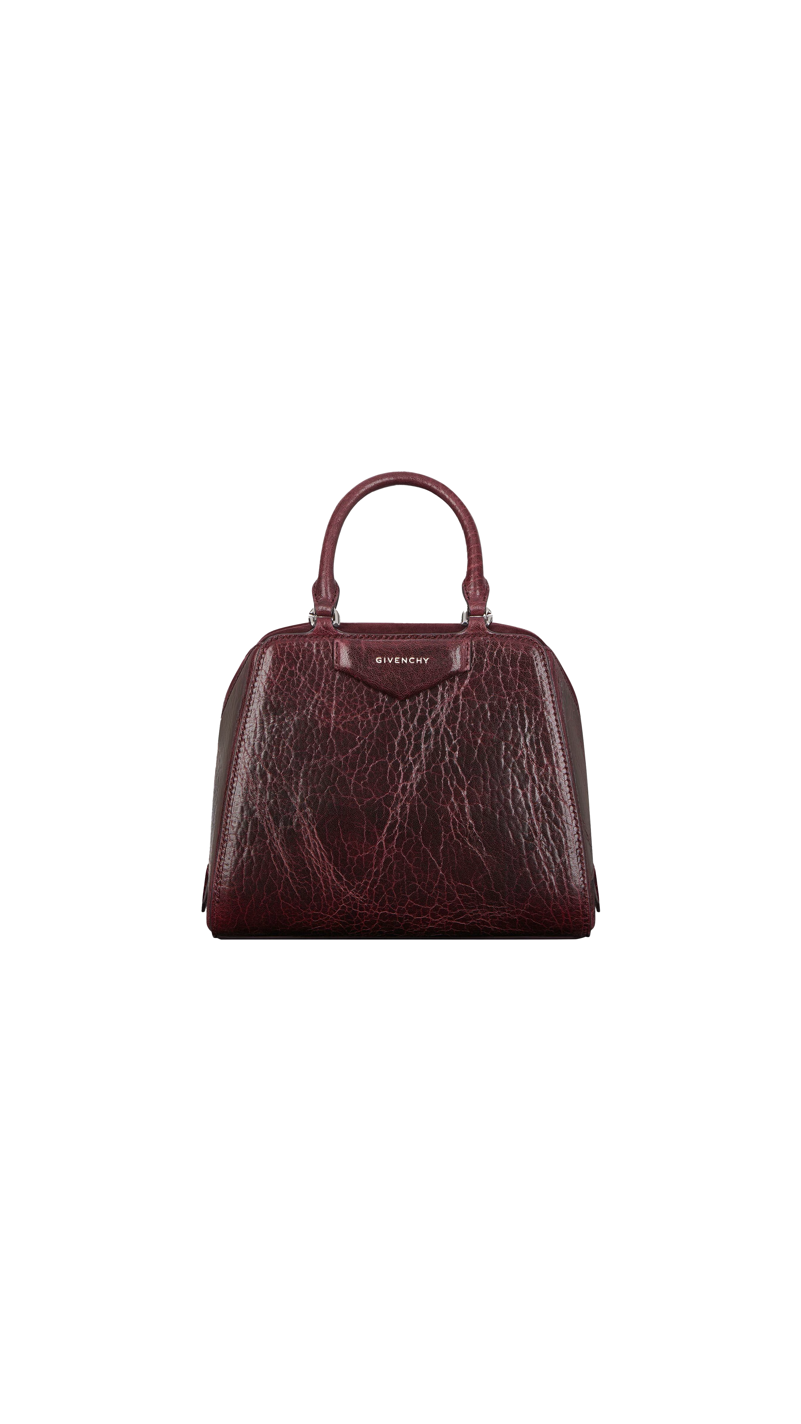 Mini Antigona Cube Bag In Patent Crackled Leather - Oxblood Red