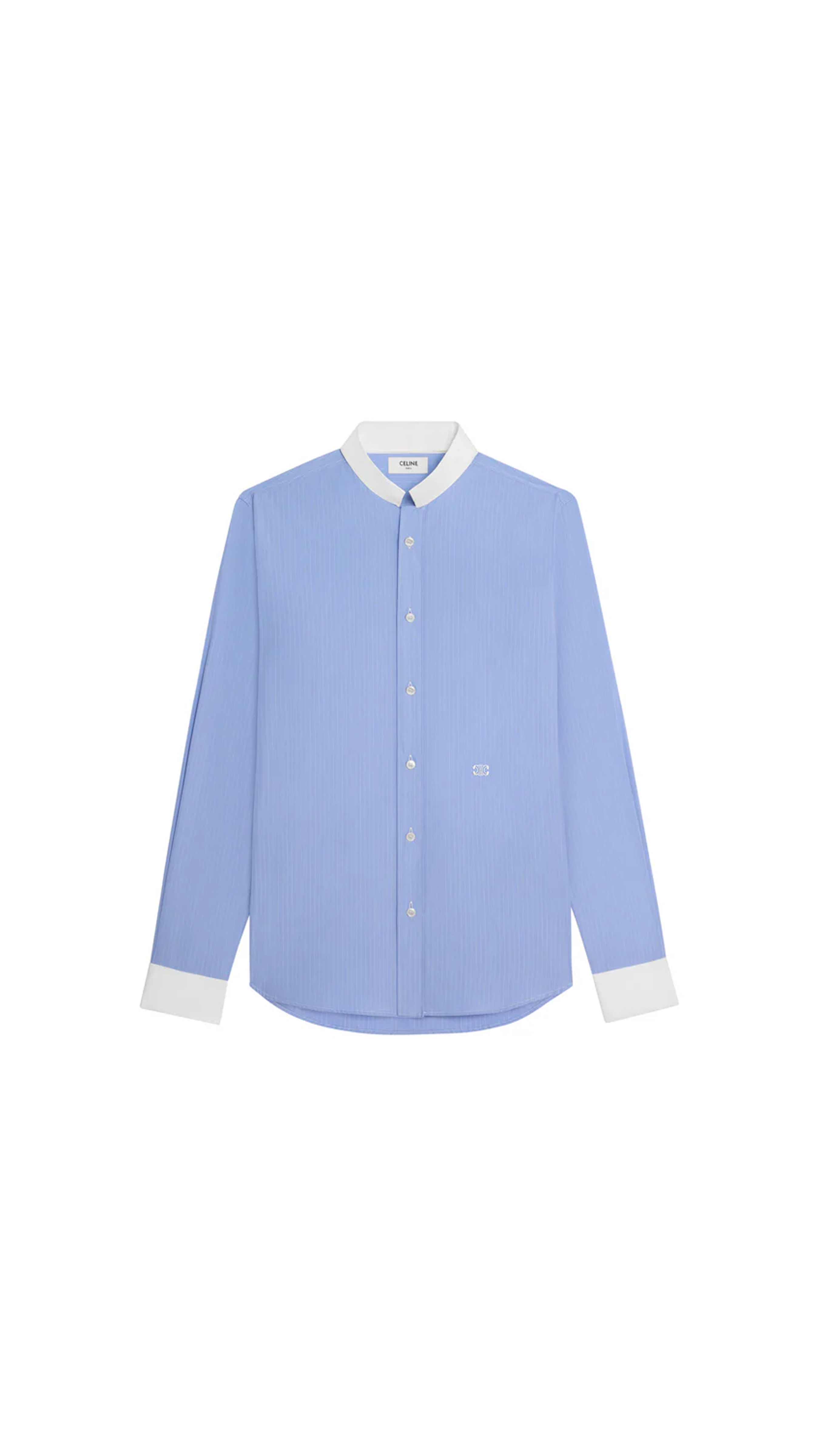 Loose Shirt With Inverted Collar In Striped Cotton - Blue