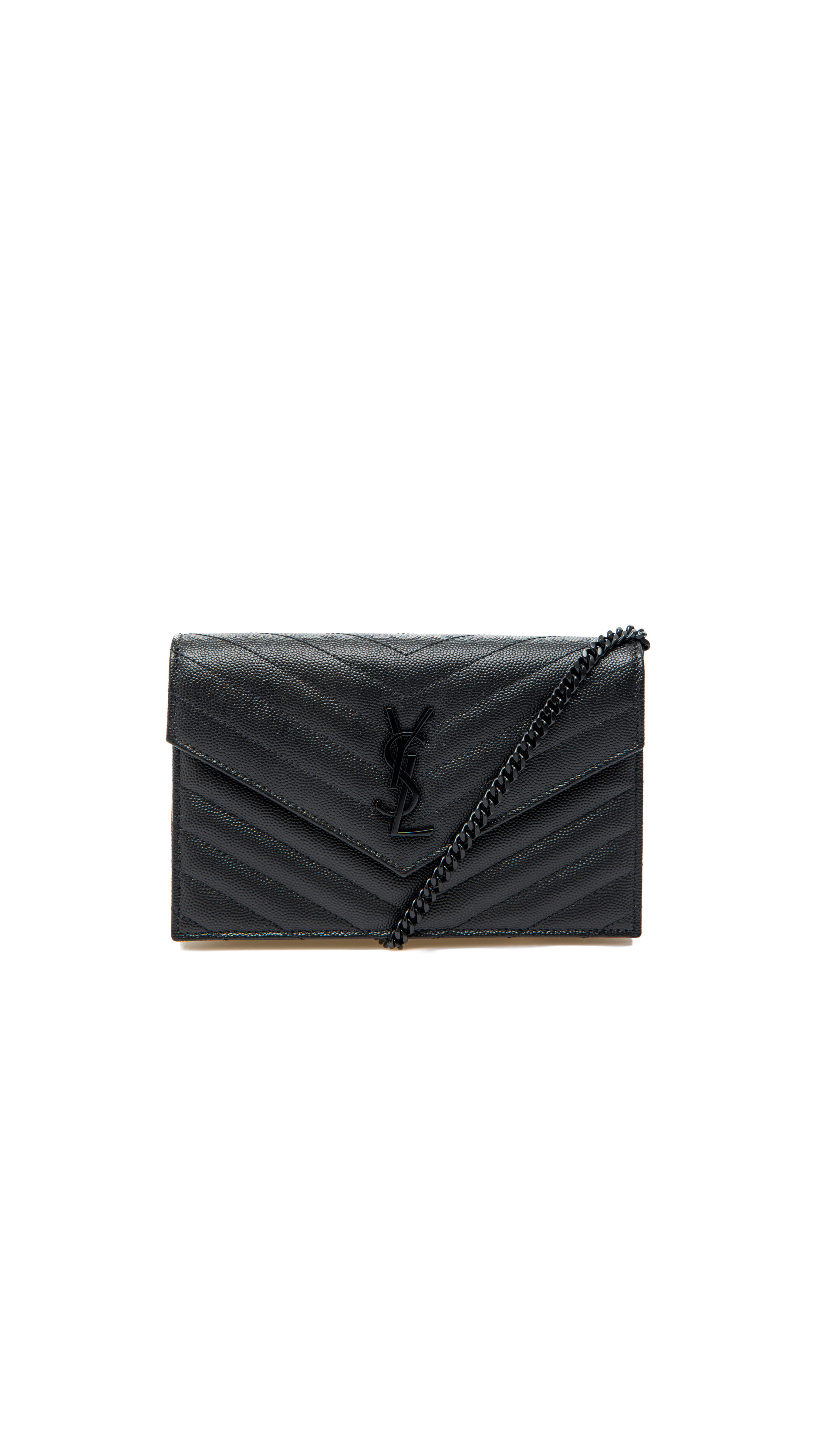 Cassandre Envelope Chain Wallet in Grain de Poudre Leather - Black