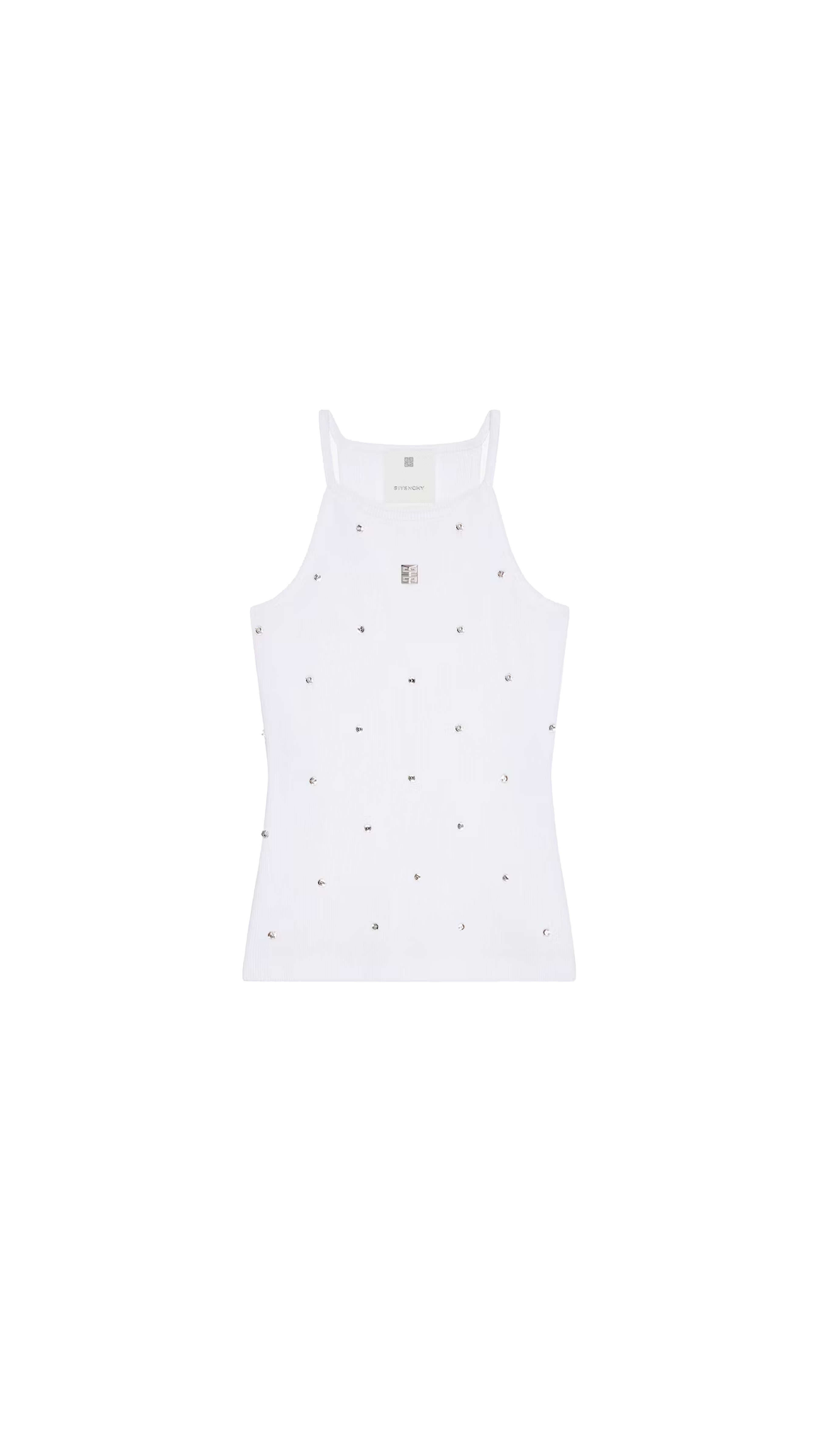 Slim Fit Tank Top In Cotton With 4g And Crystals - White