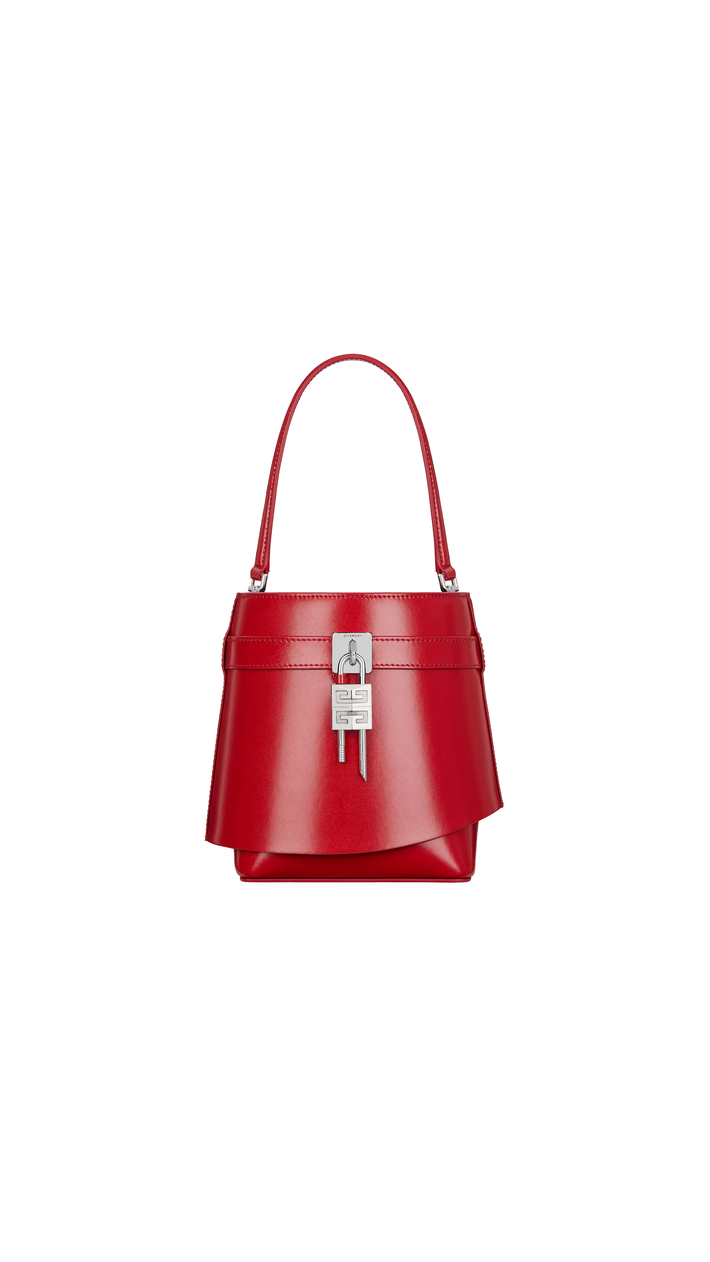 Shark Lock Bucket Bag in Box Leather - Red