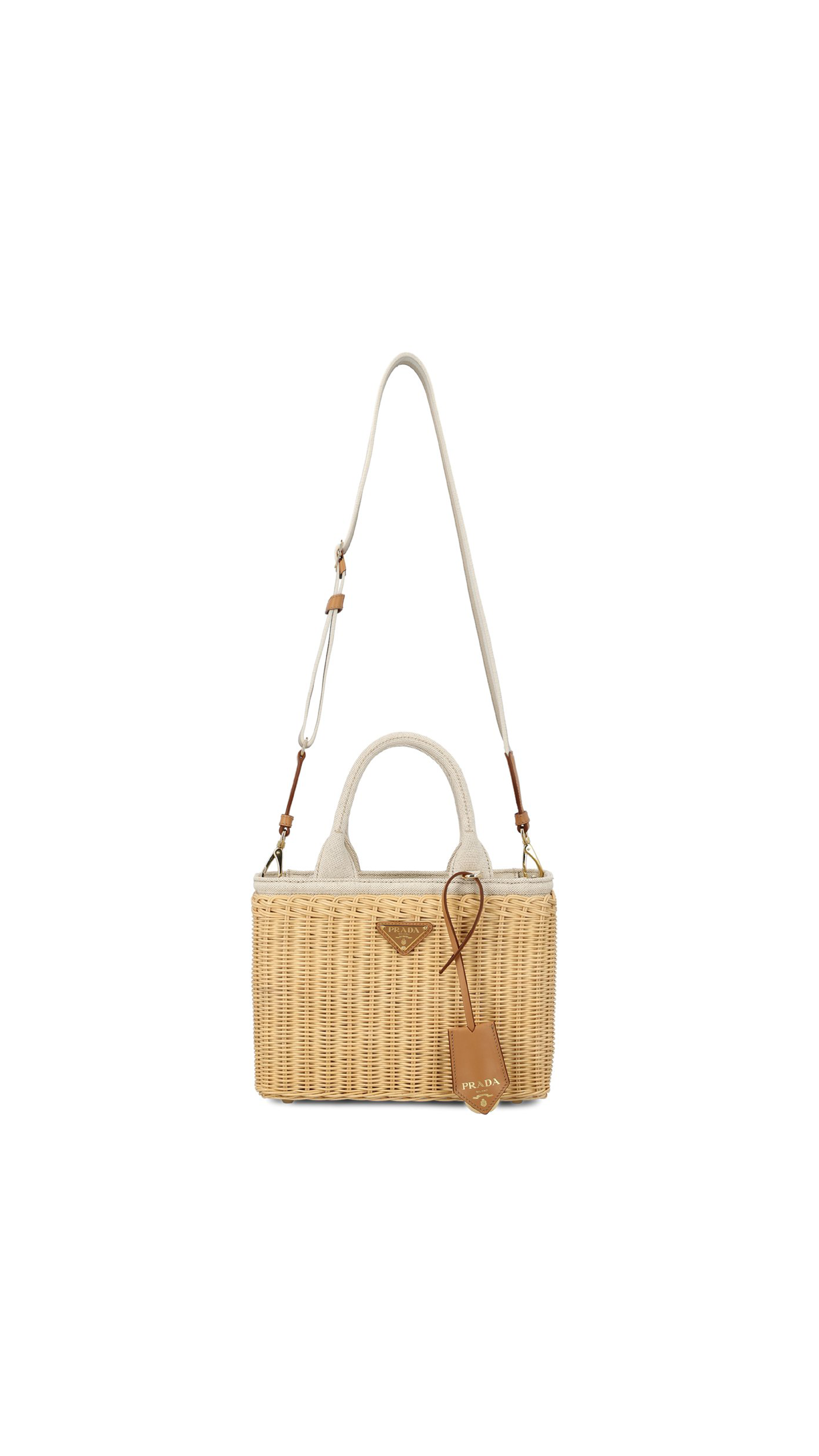 Wicker and Linen Tote Bag - Natural