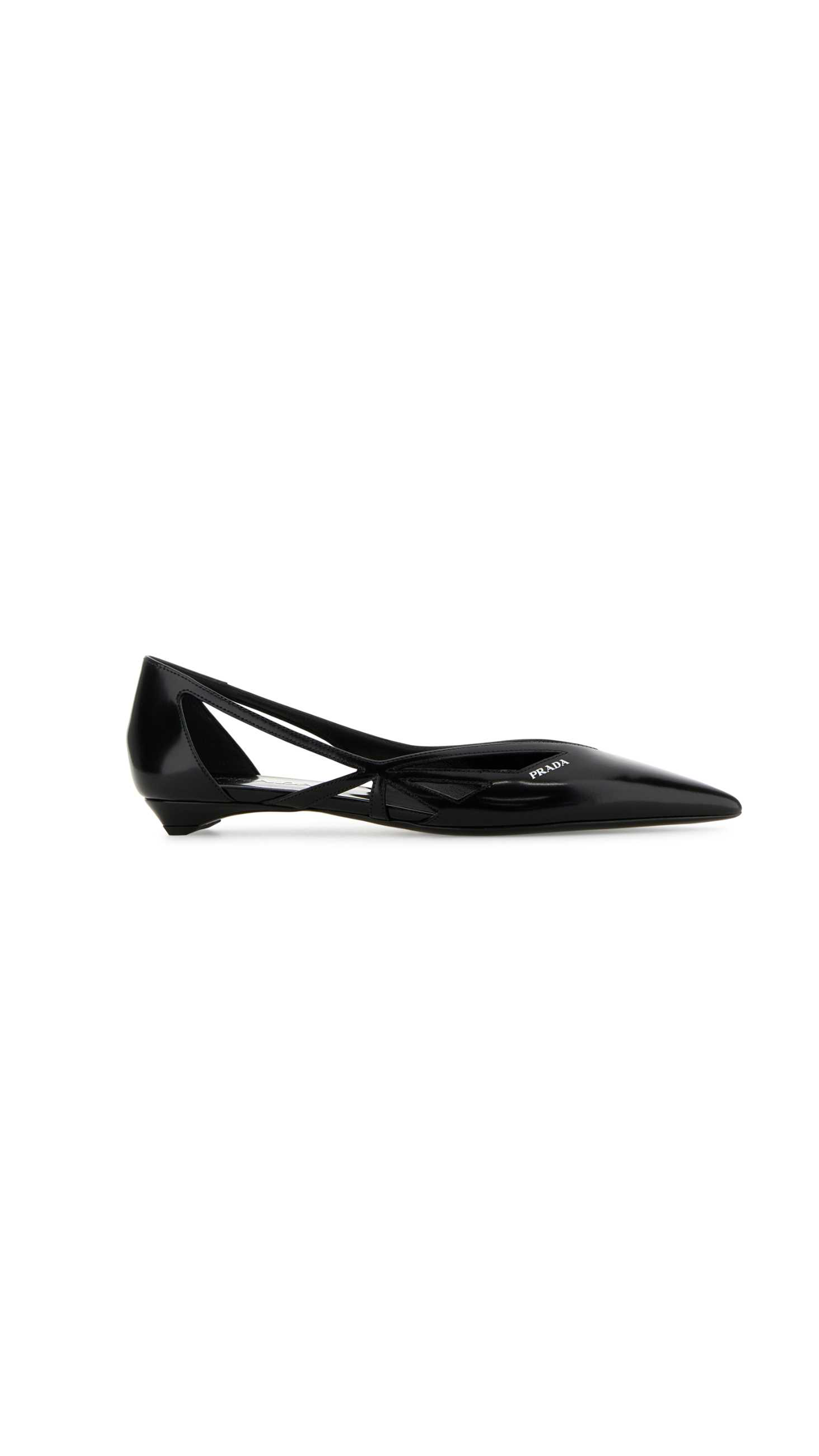 Brushed Leather Cut-out Ballerinas - Black