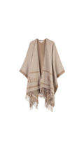 Jacquard Logo-decorated Wool Poncho - Sand