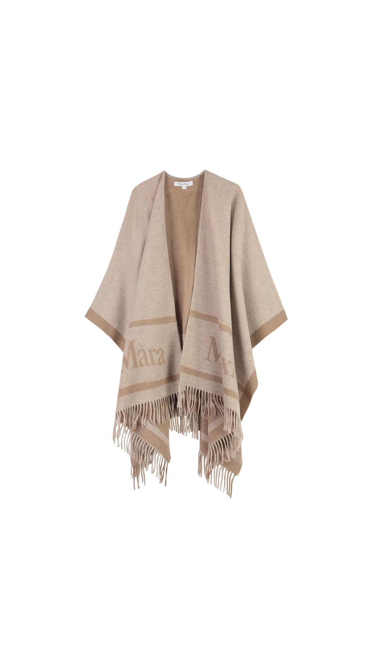 Jacquard Logo-decorated Wool Poncho - Sand