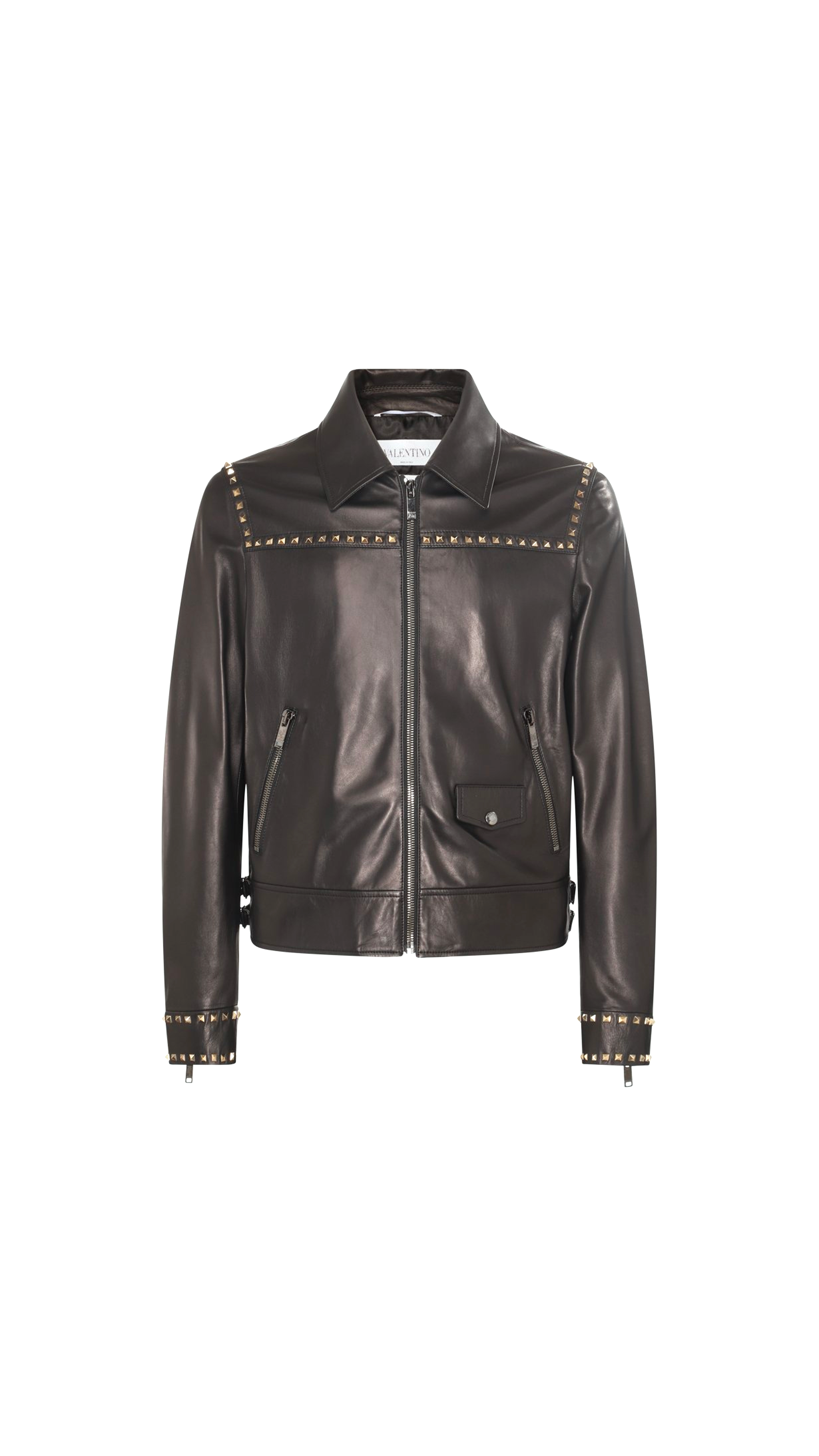 Valentino Leather Zip-Up Long-Sleeved Jacket - Black