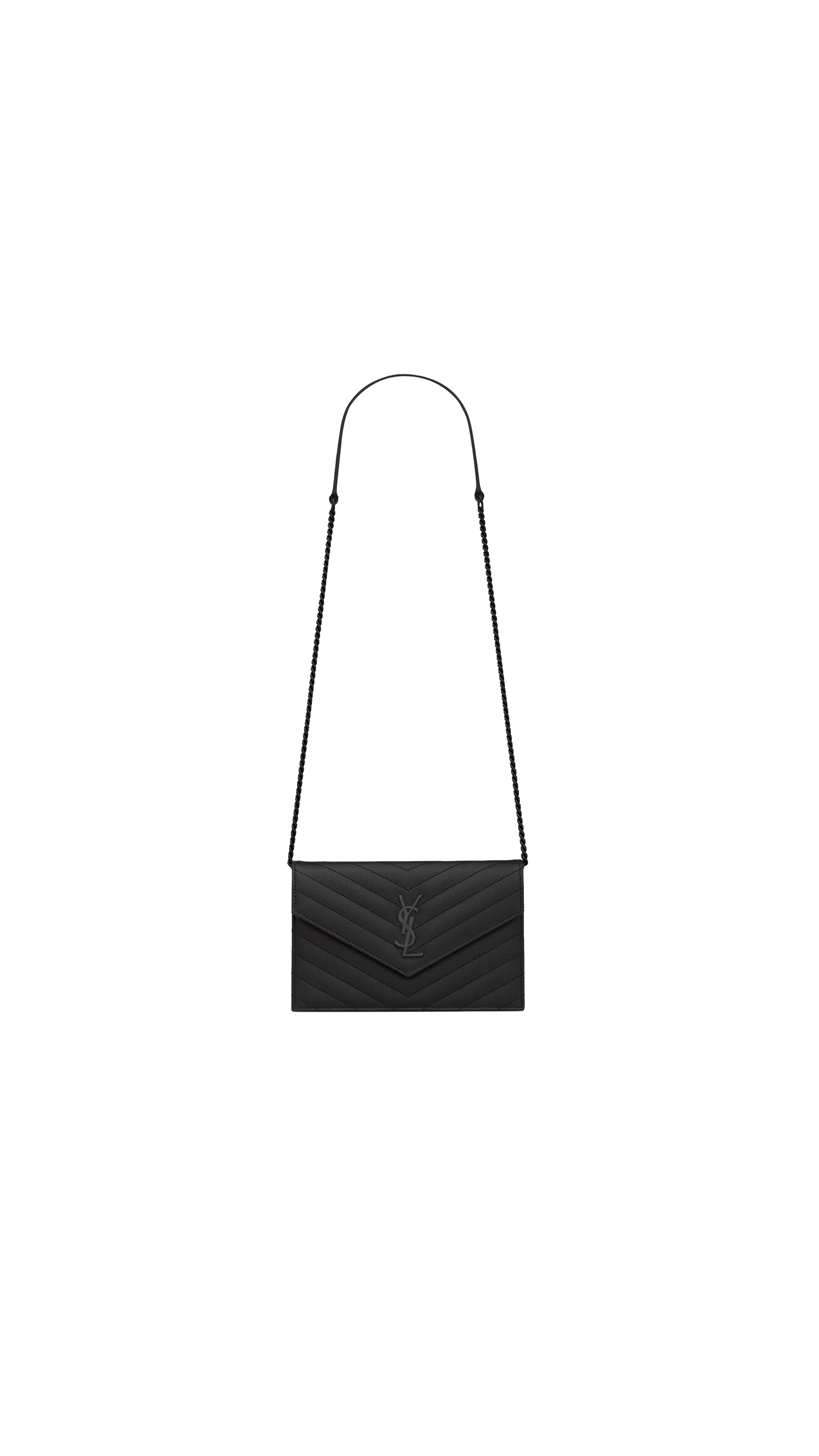 Cassandre Envelope Chain Wallet in Grain de Poudre Leather - Black