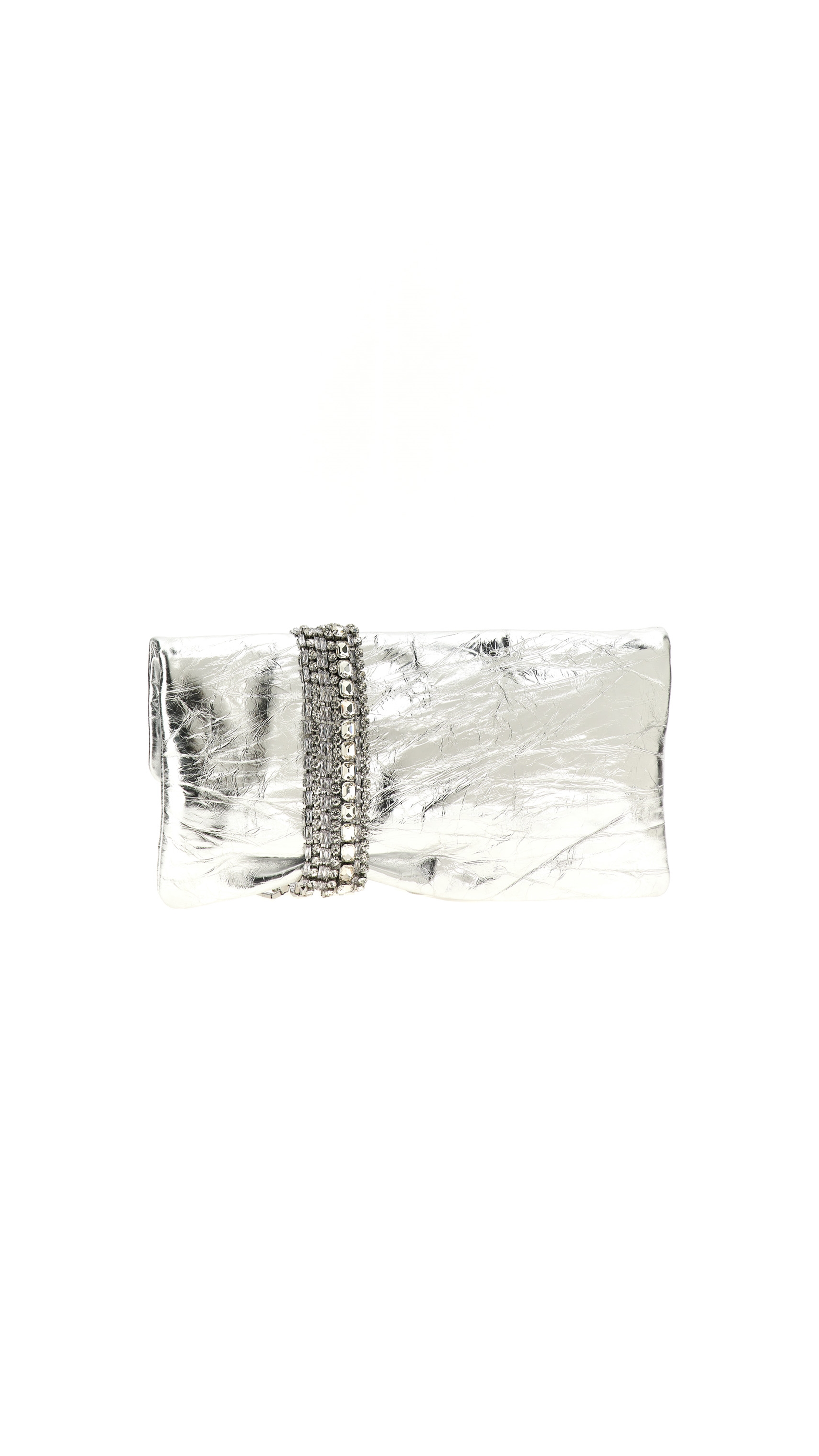 Zandra Vintage Metallic Leather Clutch Bag - Silver