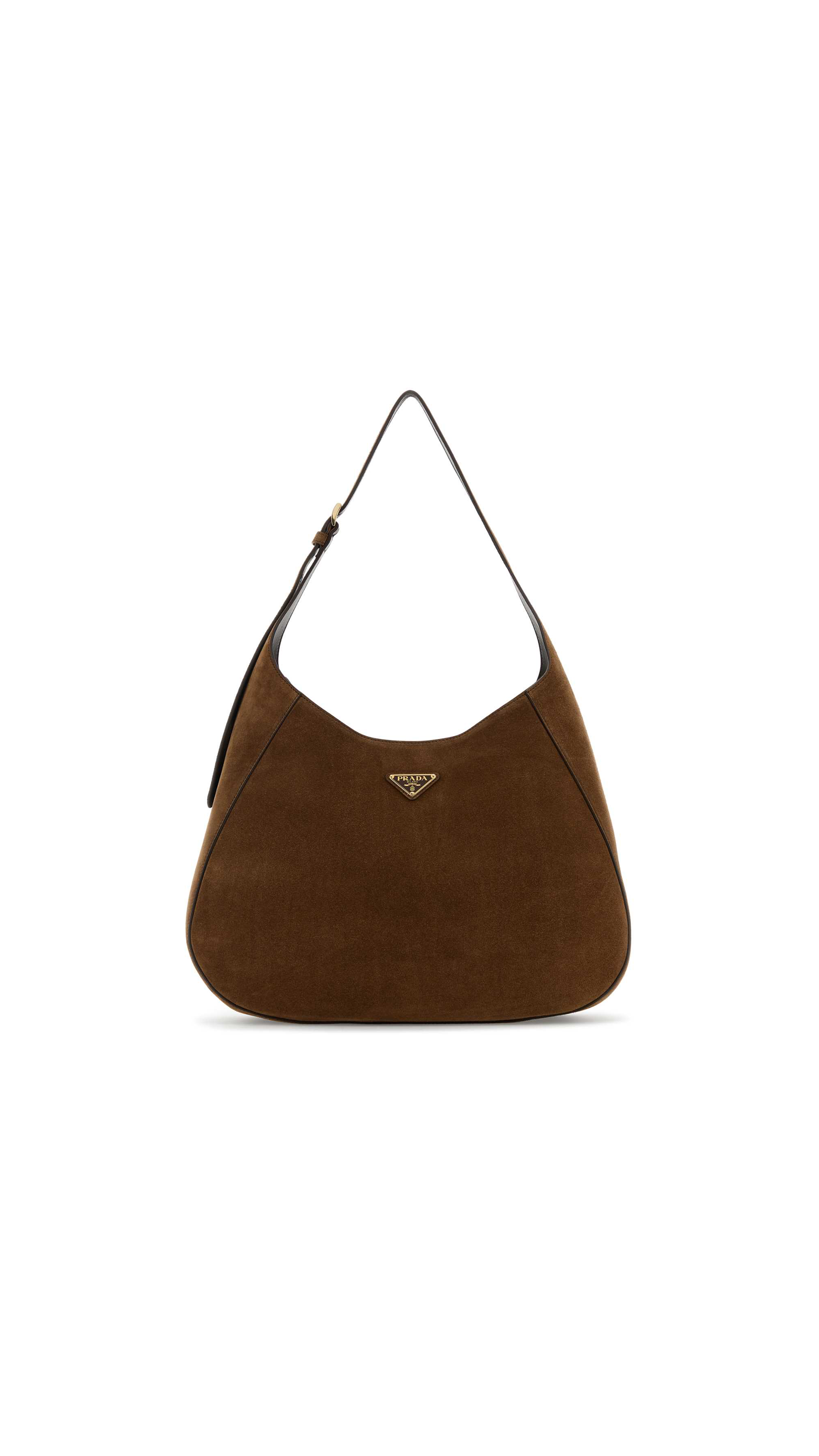 Large Suede Shoulder Bag with Topstitching - Cocoa Brown