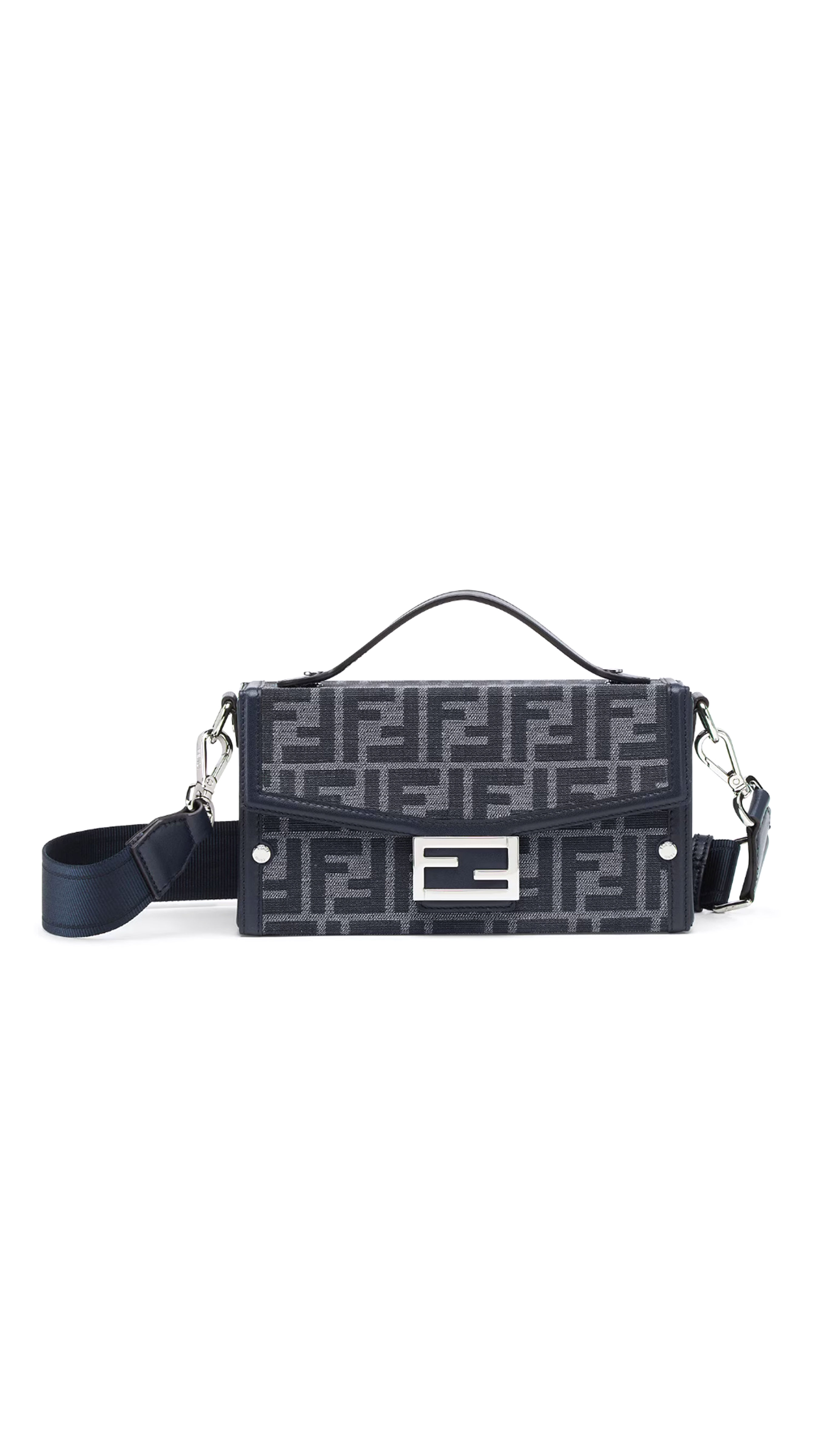 Fendi Baguette Soft Trunk FF Jacquard Shoulder Bag  - Blue