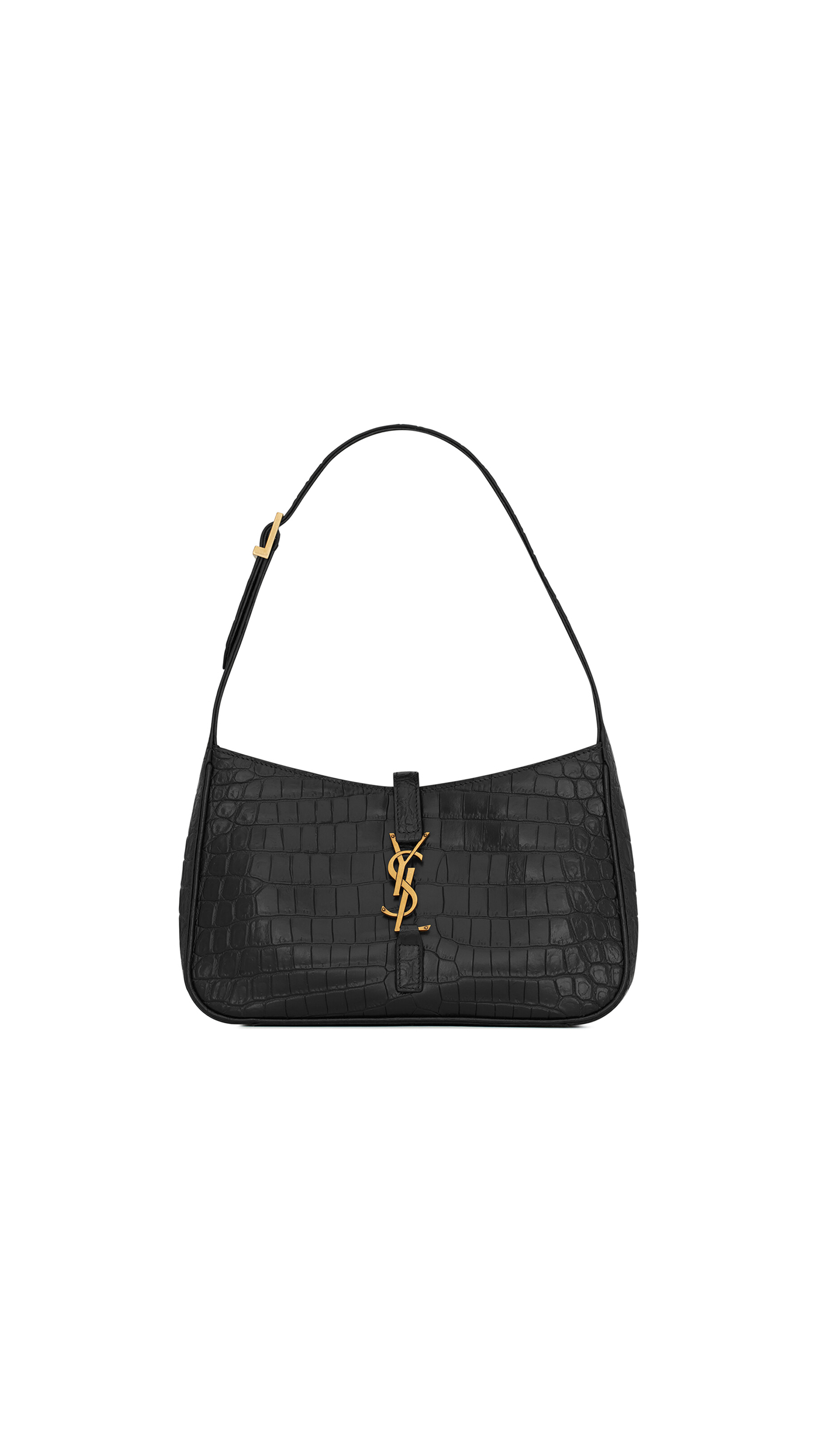 Le 5 à 7 in Crocodile-Embossed Shiny Leather - Black