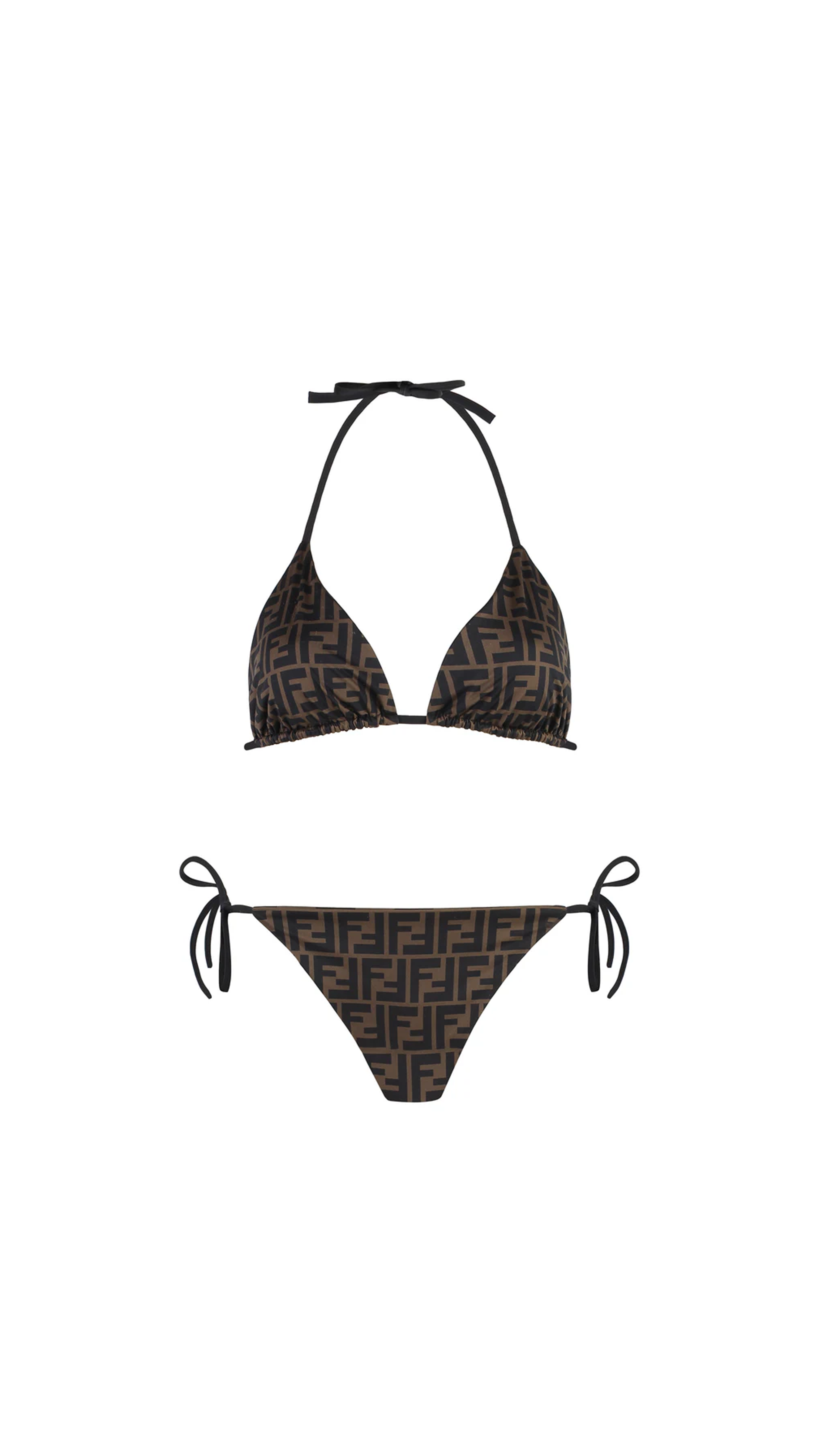 Reversible Striped Bikini Set - Brown