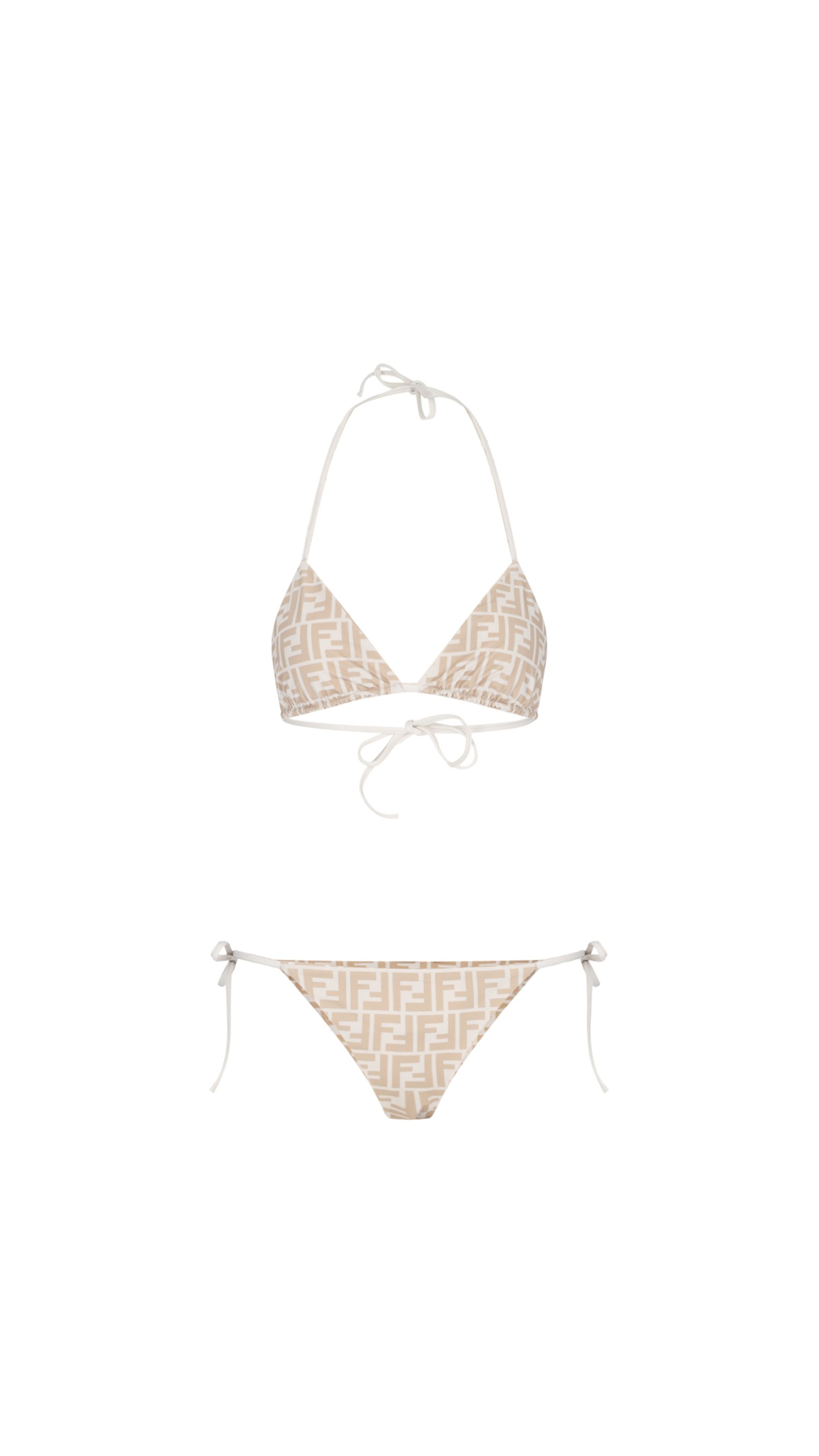 Reversible Striped Bikini Set - White/Beige