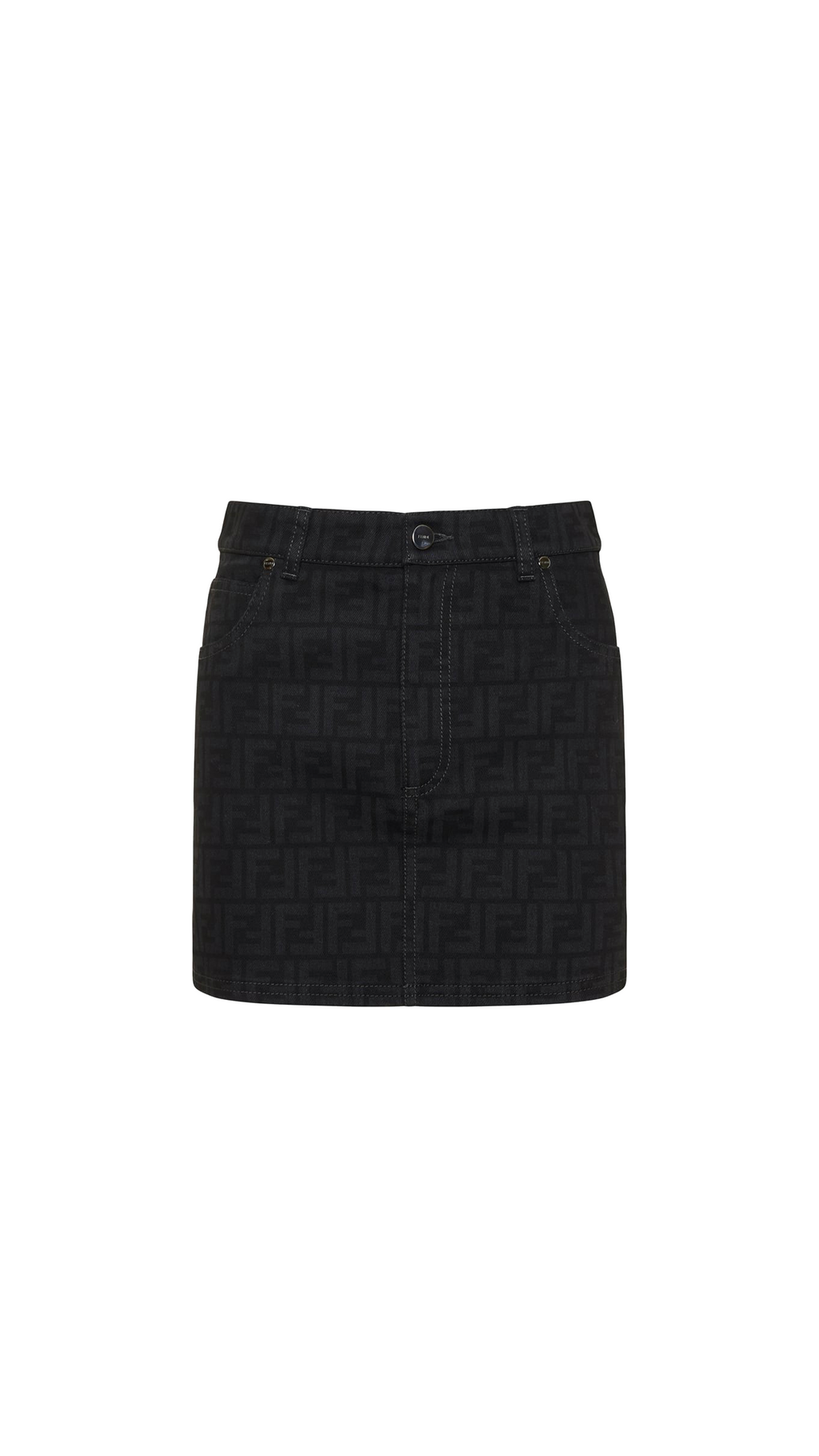 Denim FF Motif Skirt - Black