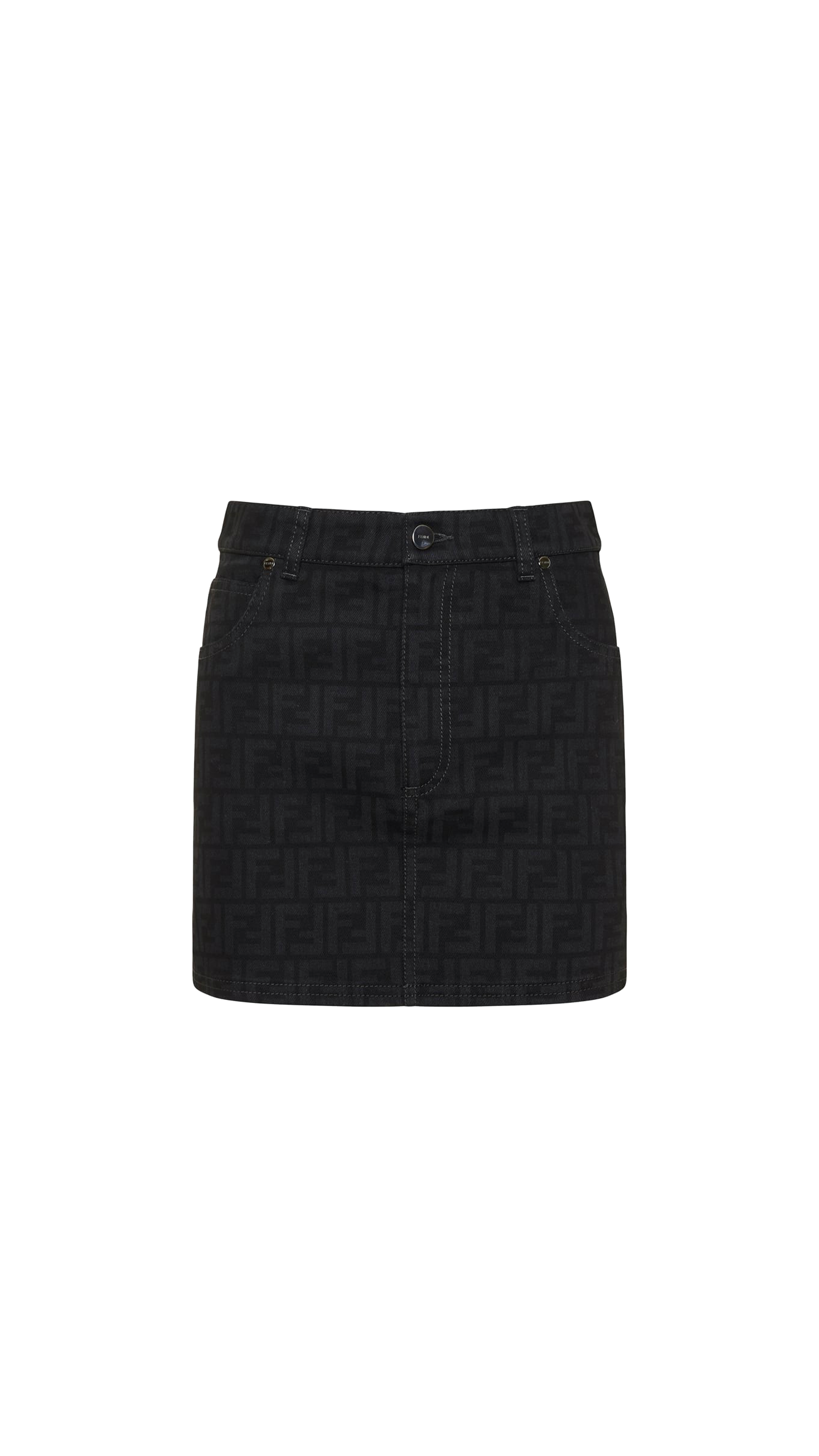 Denim FF Motif Skirt - Black