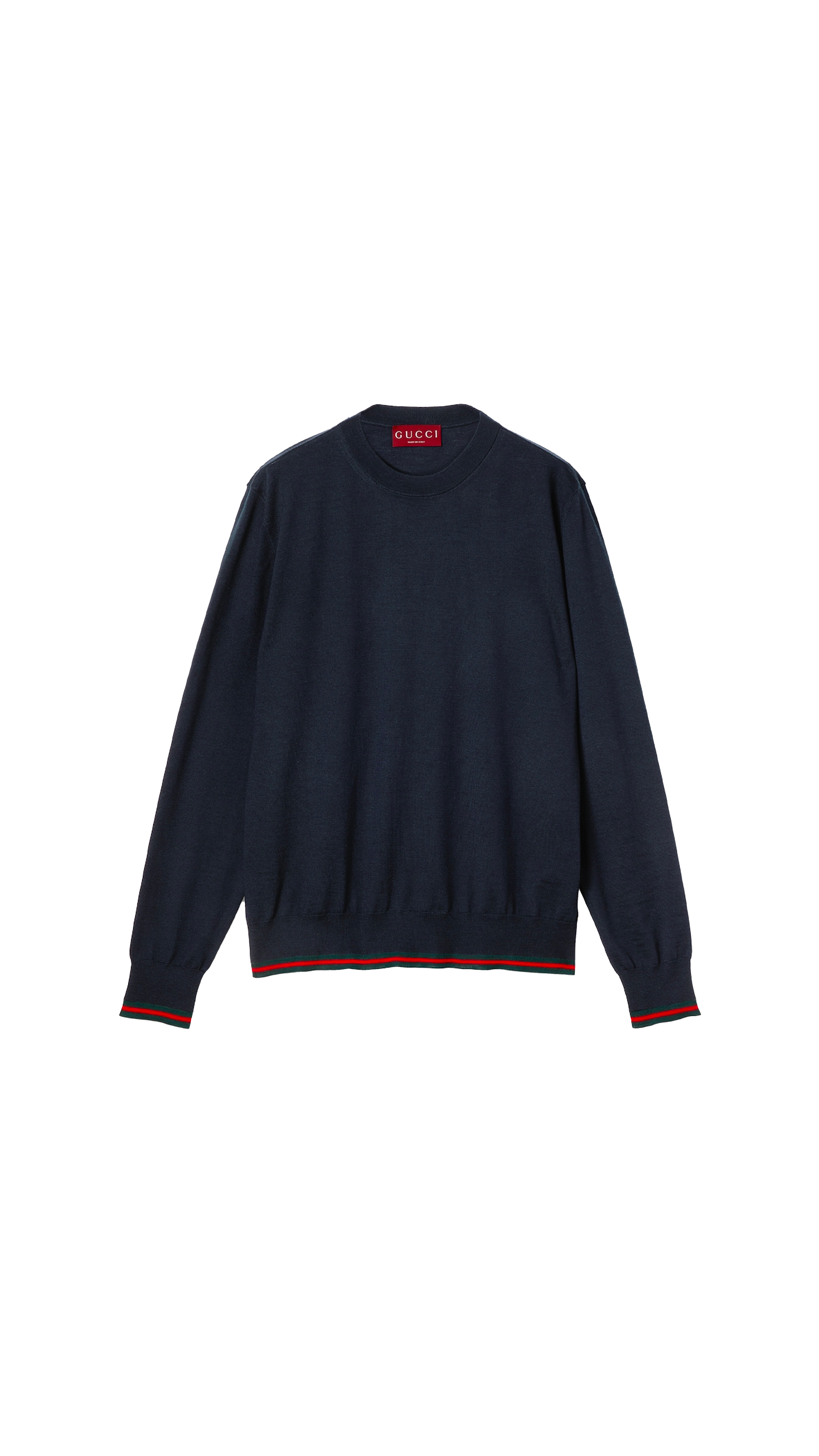 Wool Knit Sweater with Web - Navy