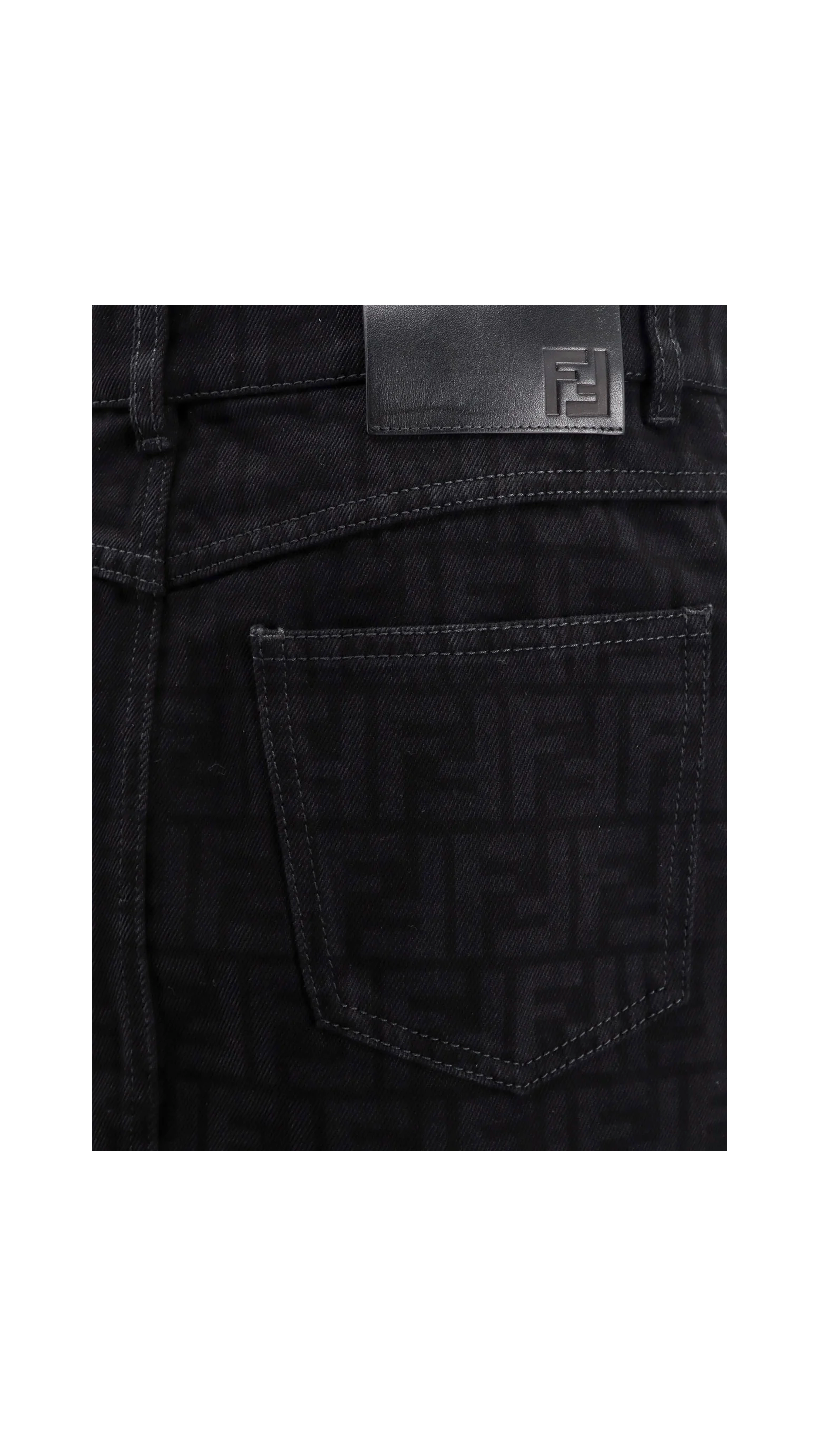 Denim FF Motif Skirt - Black