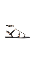 Rockstud Flat Calfskin Sandal With Straps - Black