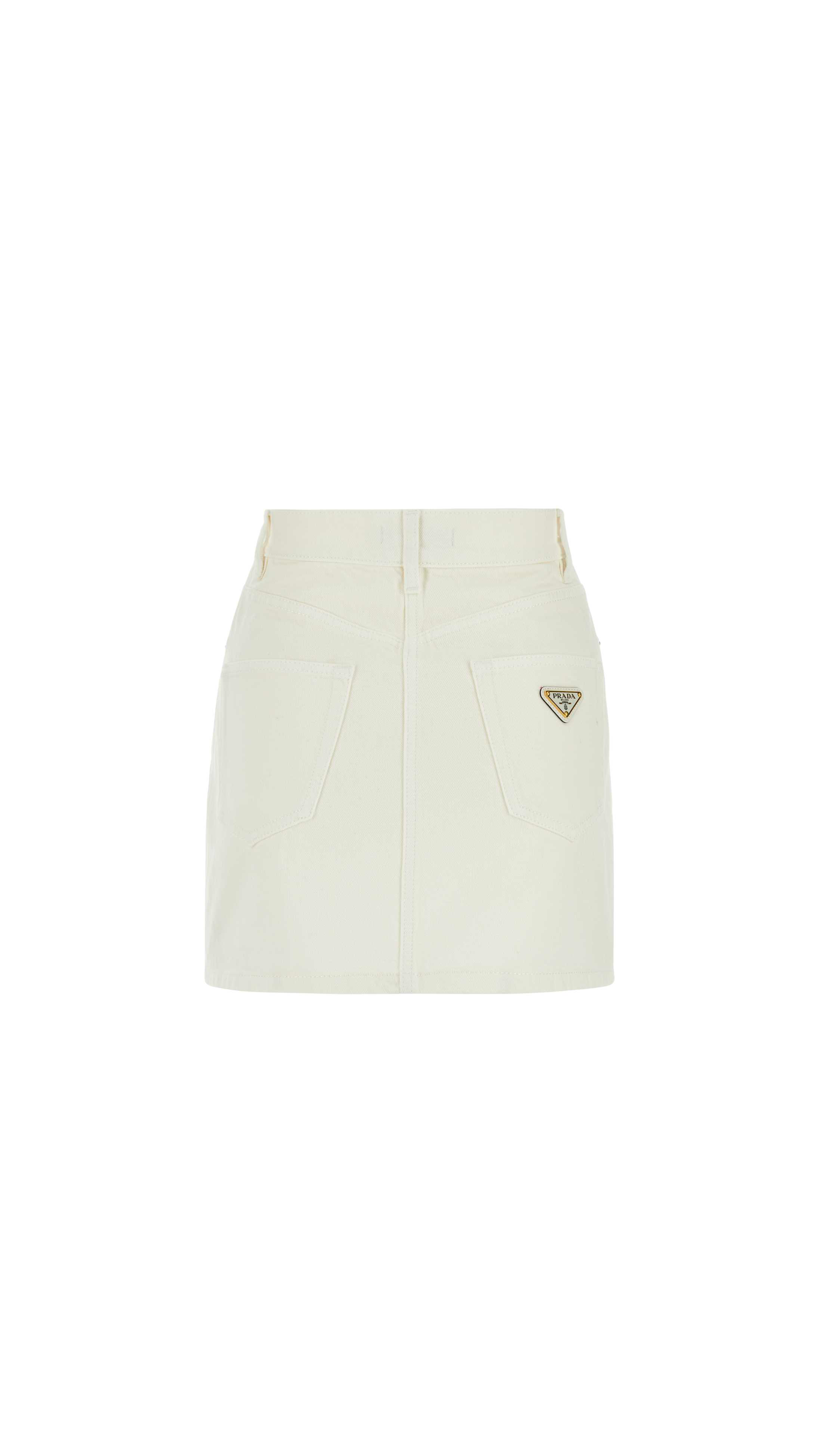 Denim Miniskirt with Logo - White