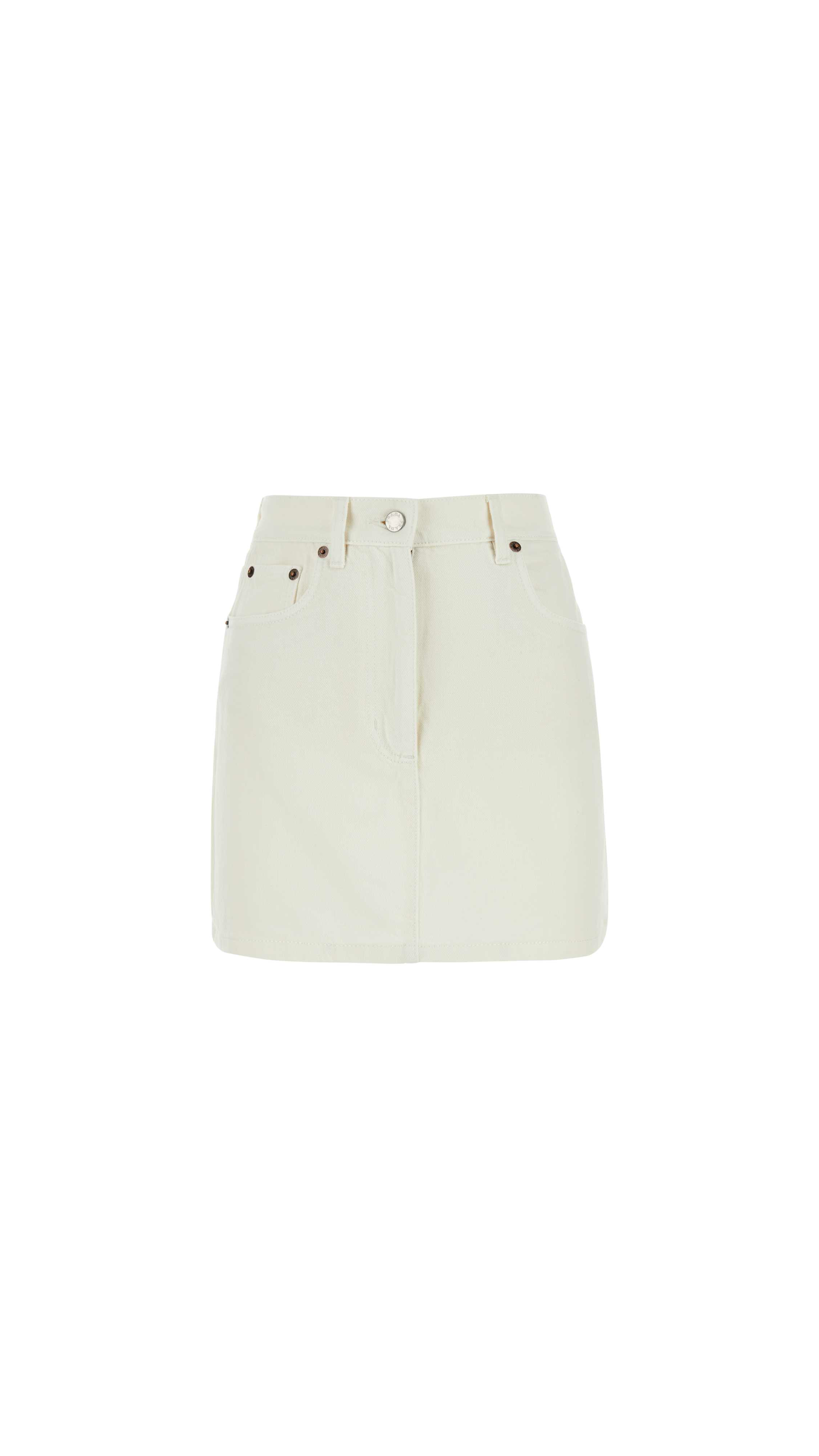 Denim Miniskirt with Logo - White