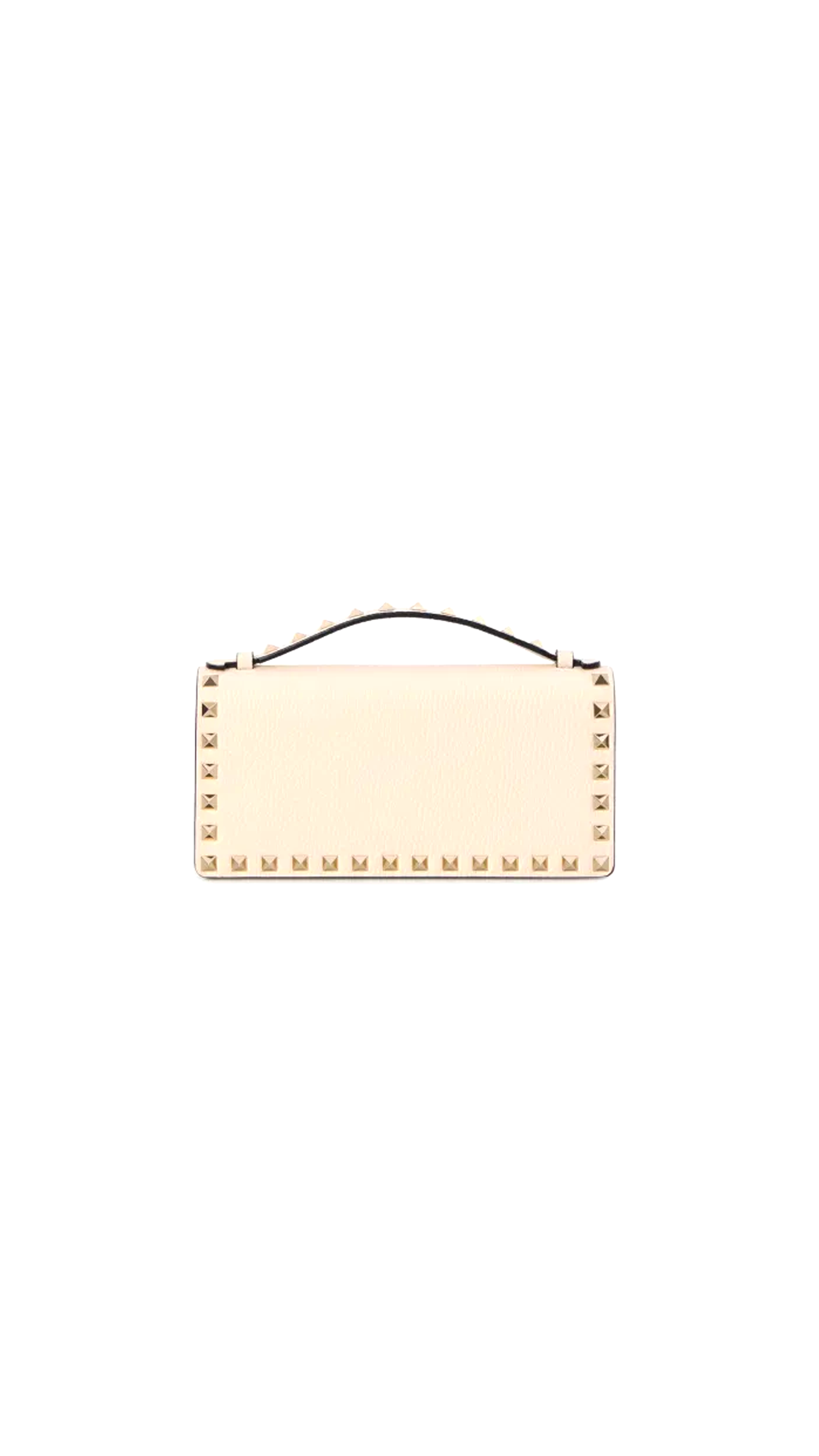 Wallet With Rockstud Chain in Grained Calfskin - Cream