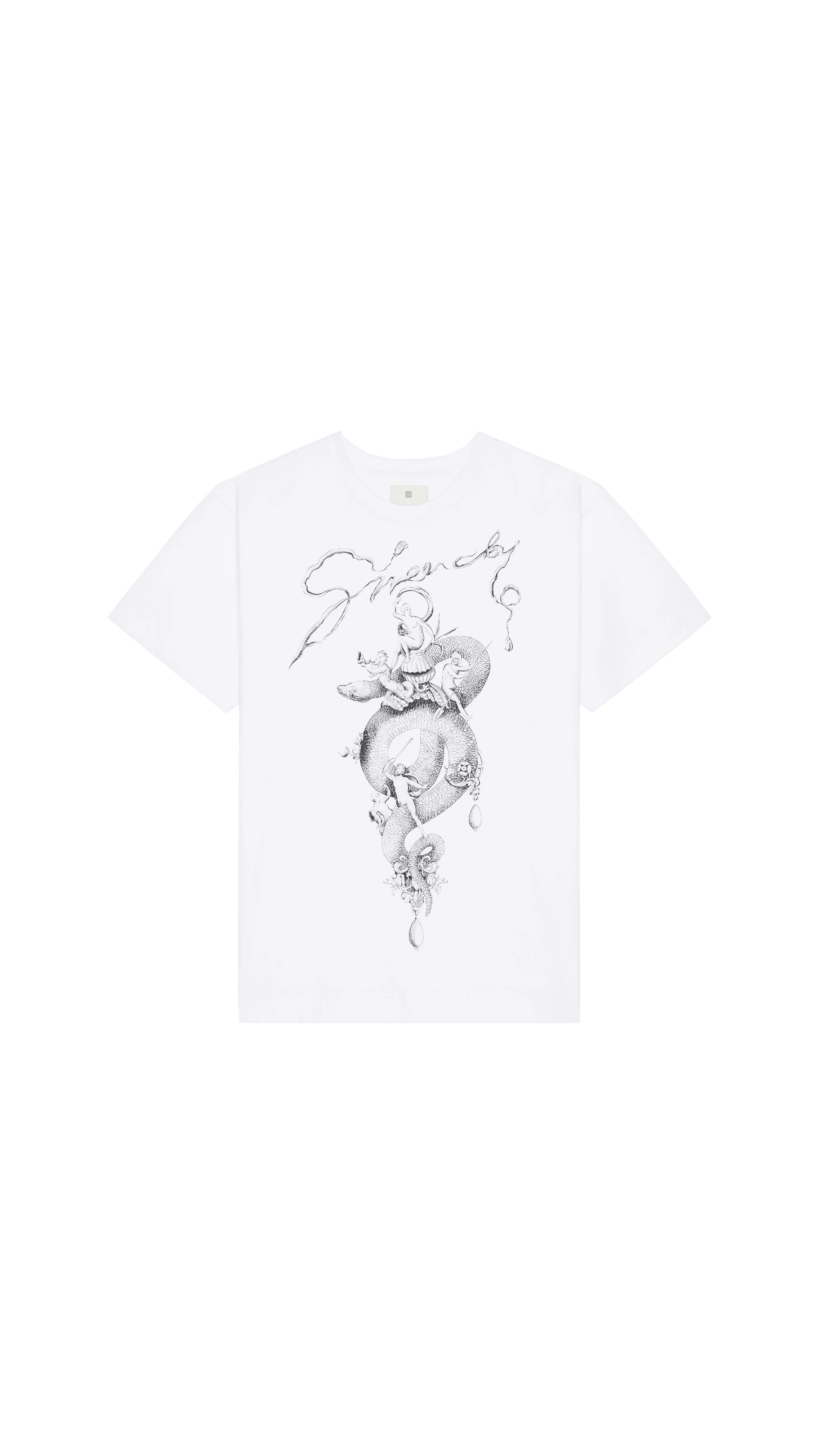 T-shirt in Cotton with Chandelier and Snake Print - White