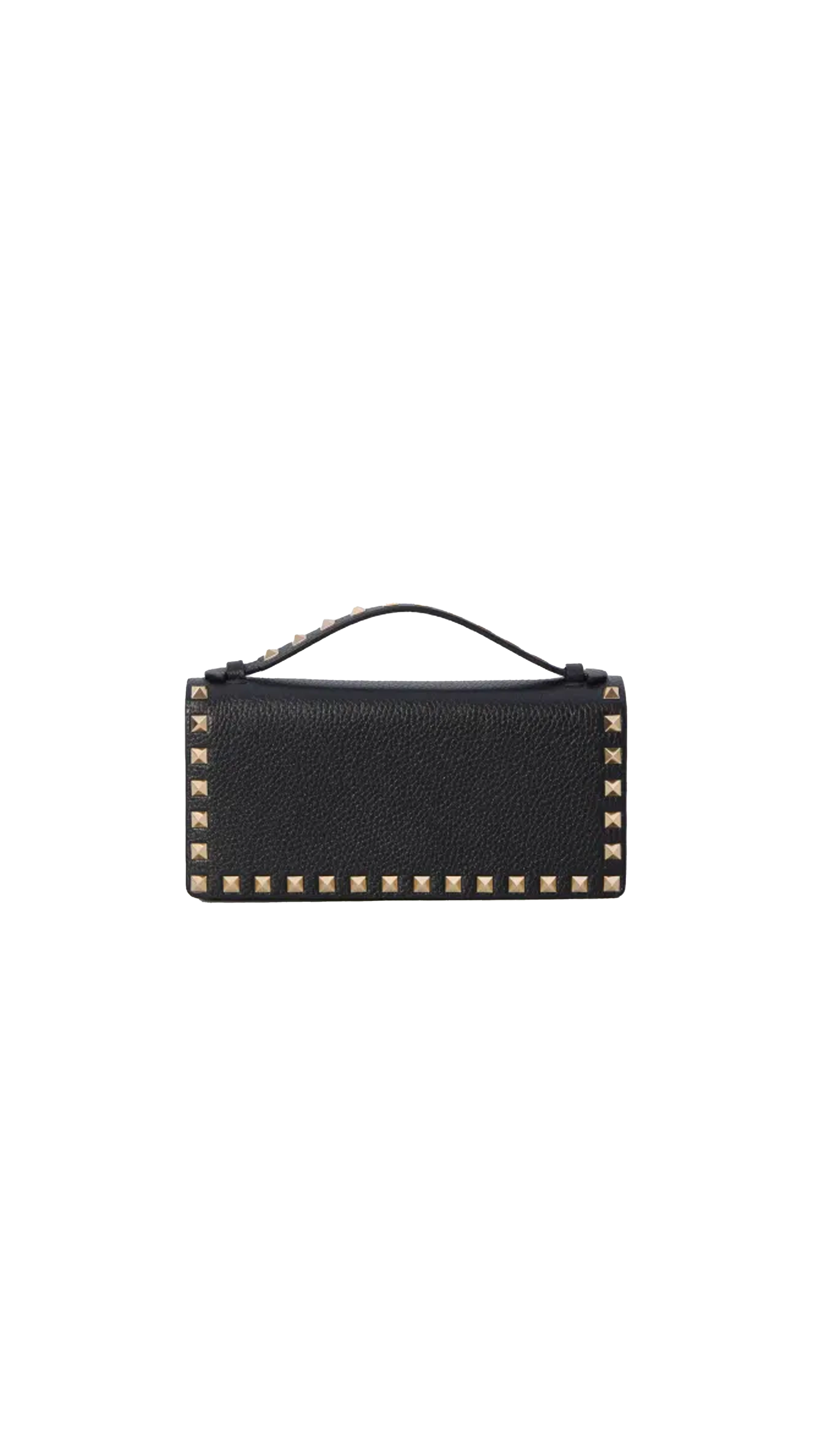 Wallet With Rockstud Chain in Grained Calfskin - Black