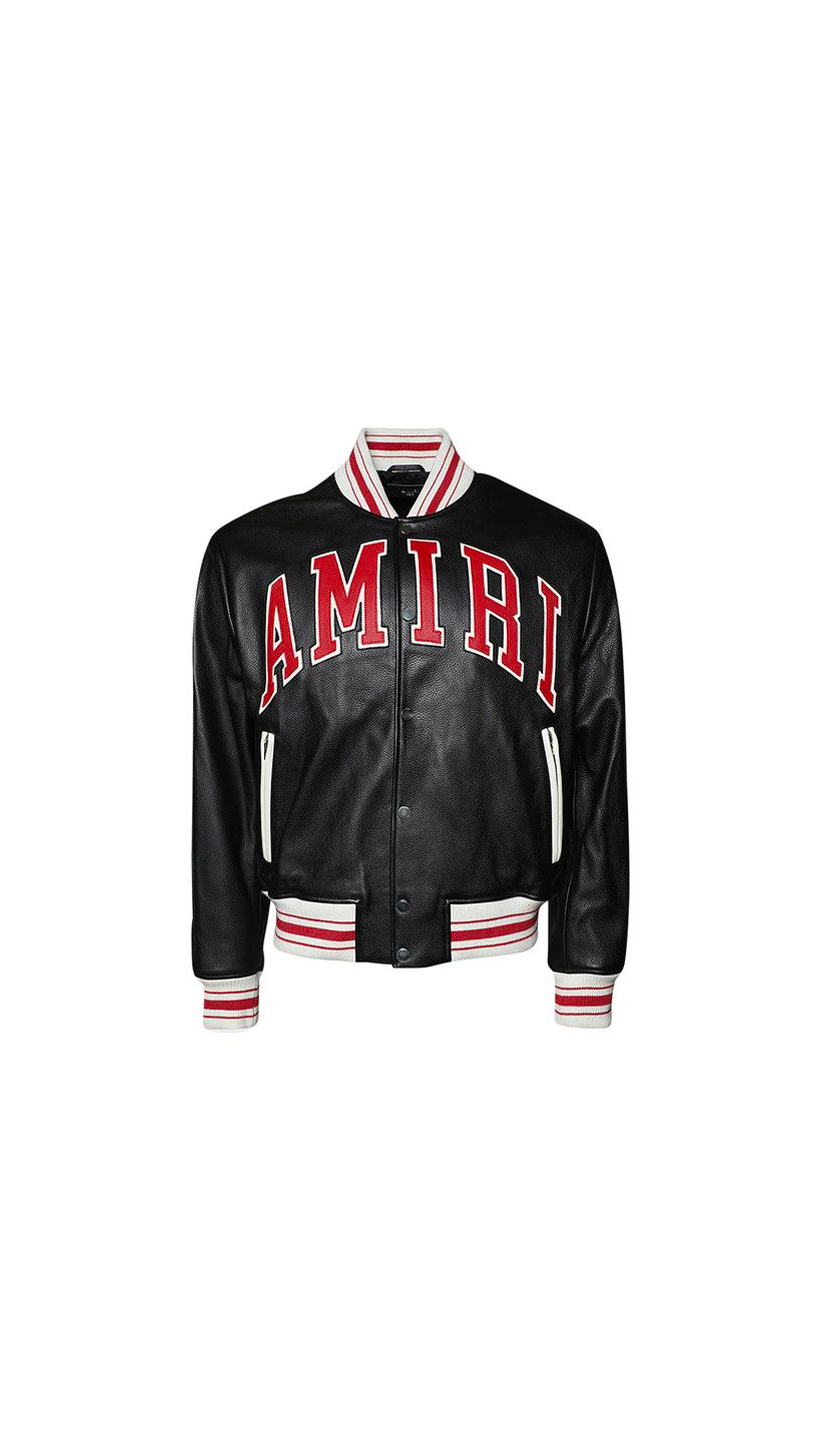 Amiri Leather Bomber Jacket - Black/Red