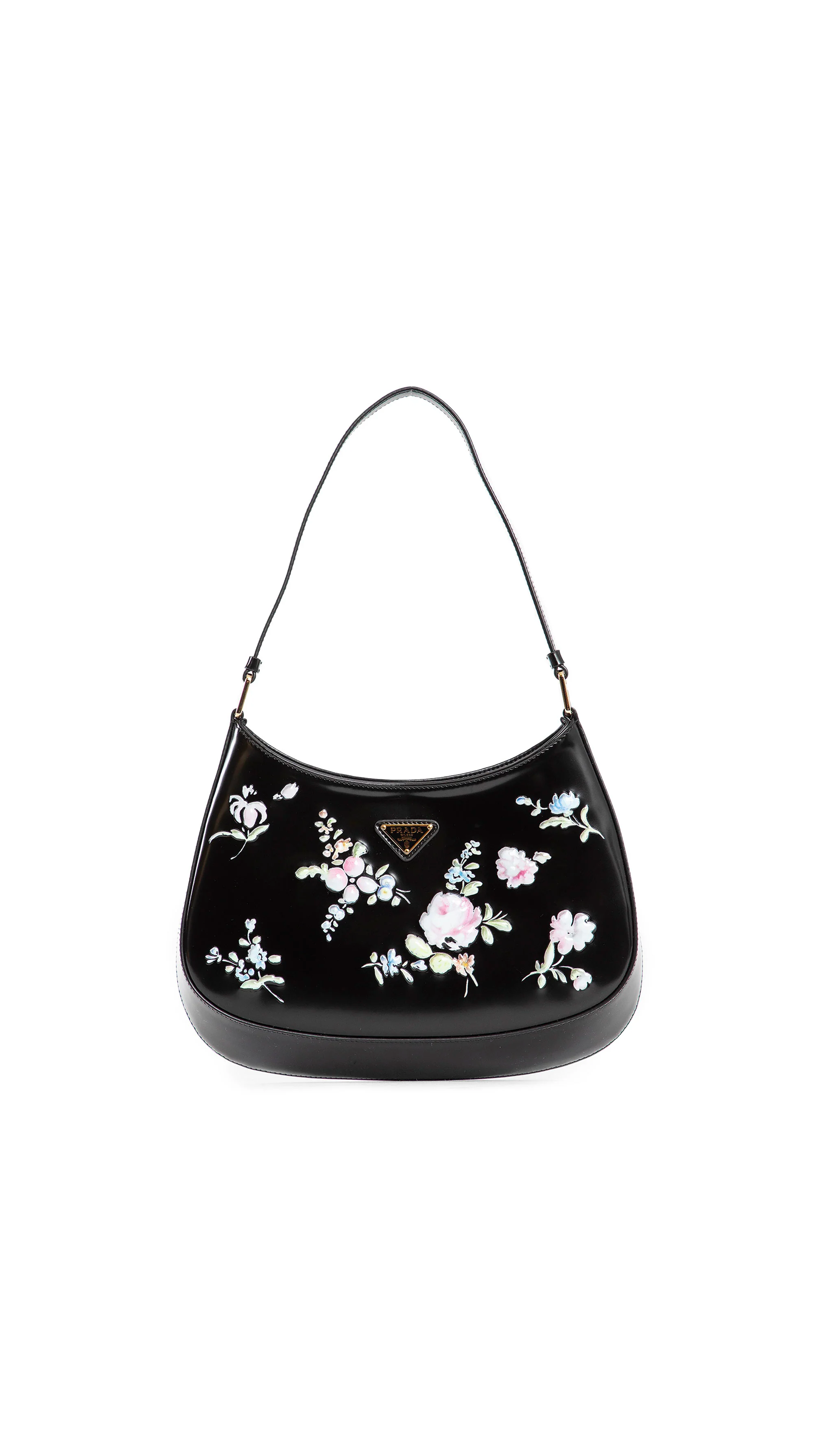 Cleo Printed Brushed Leather Shoulder Bag - Black