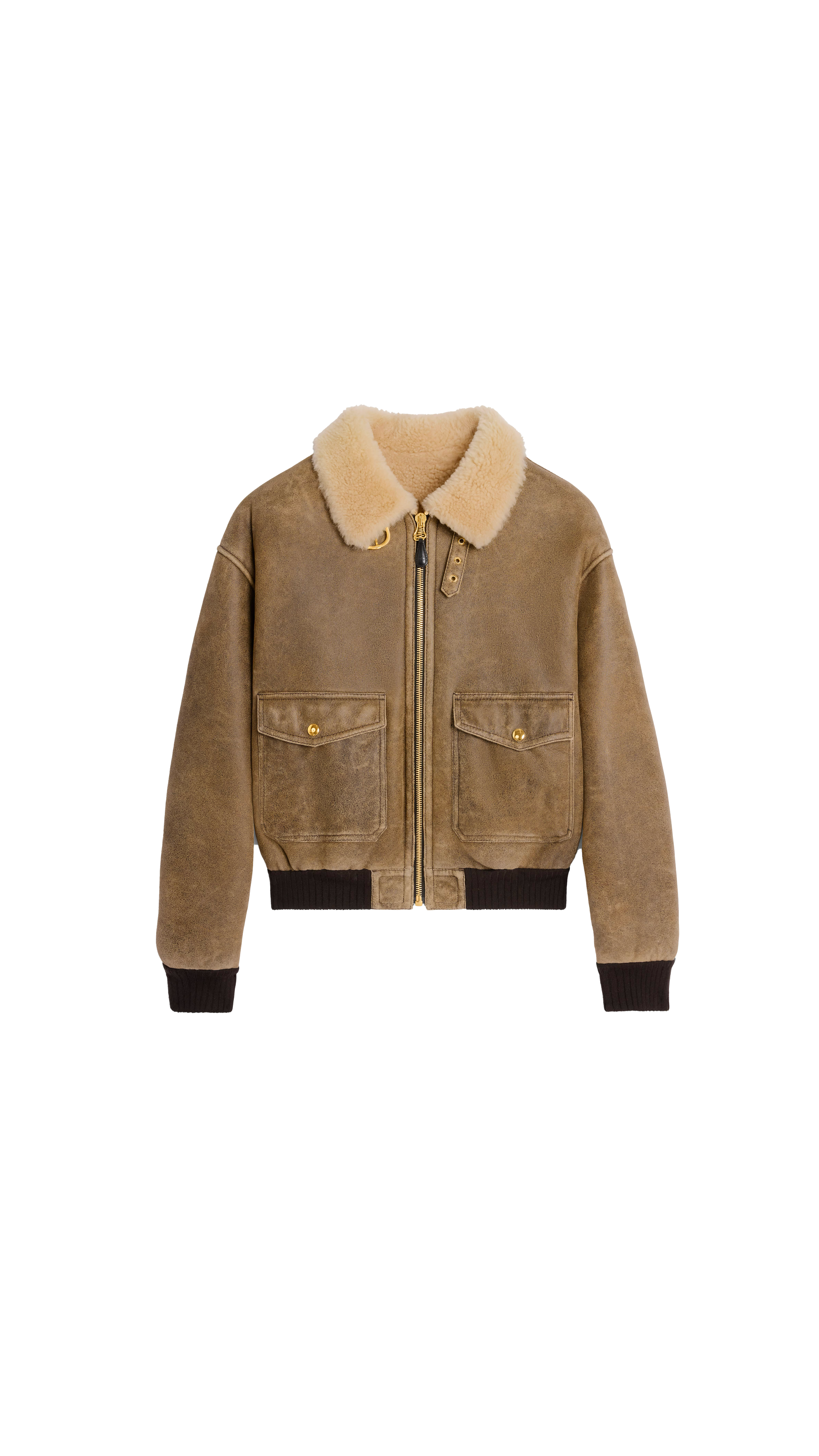 Patch Shearling Jacket - Army Green\Honey