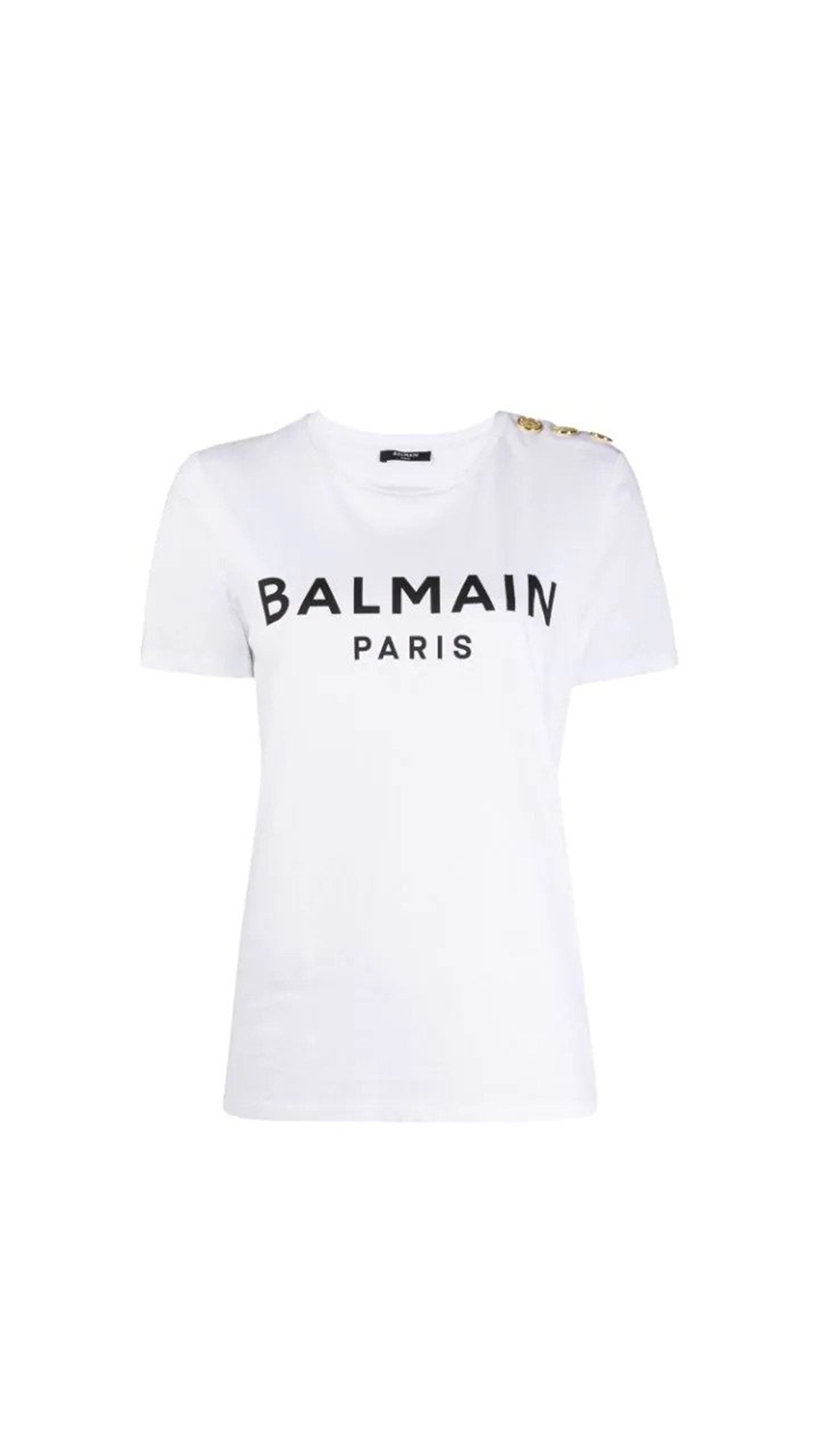 Eco-Responsible Cotton T-Shirt With Balmain Logo Print - White