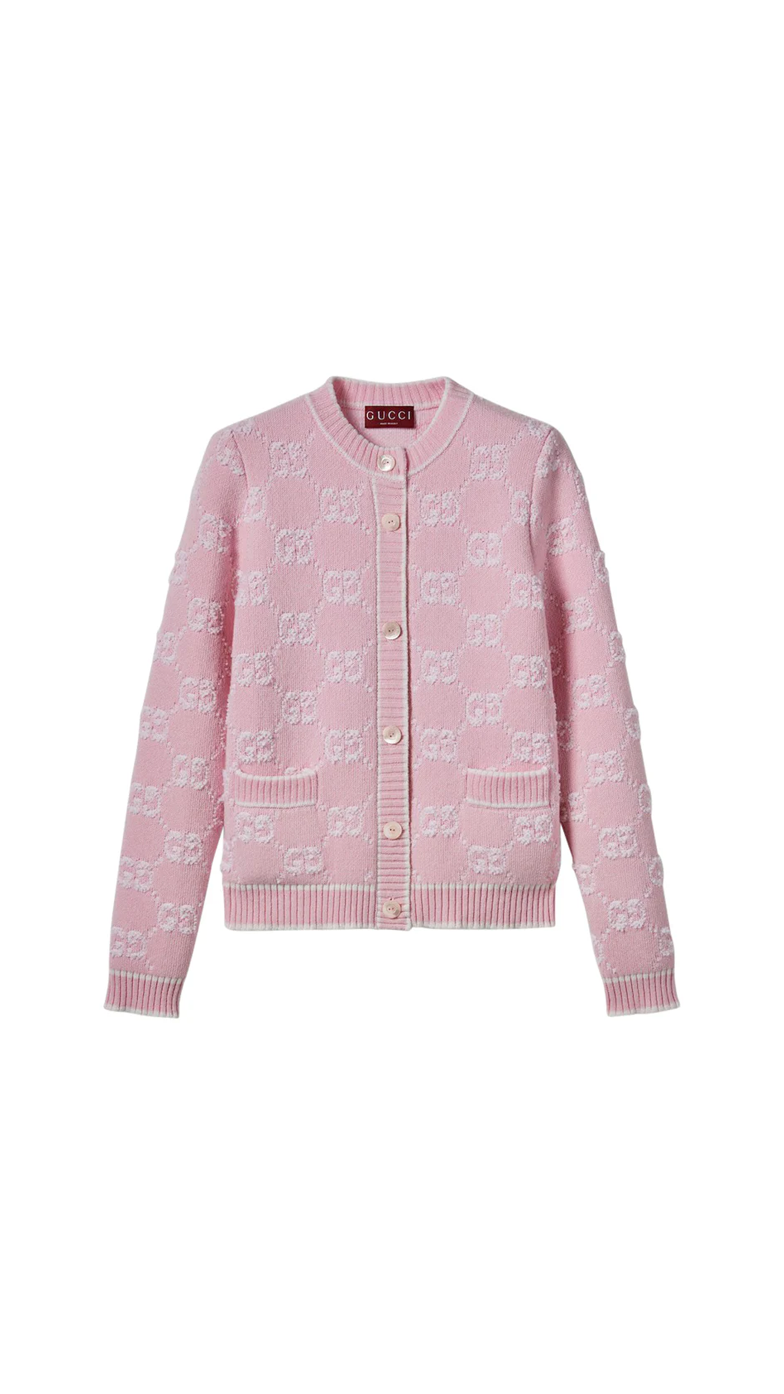 GG Wool Bouclé Jacquard Cardigan - Light Pink